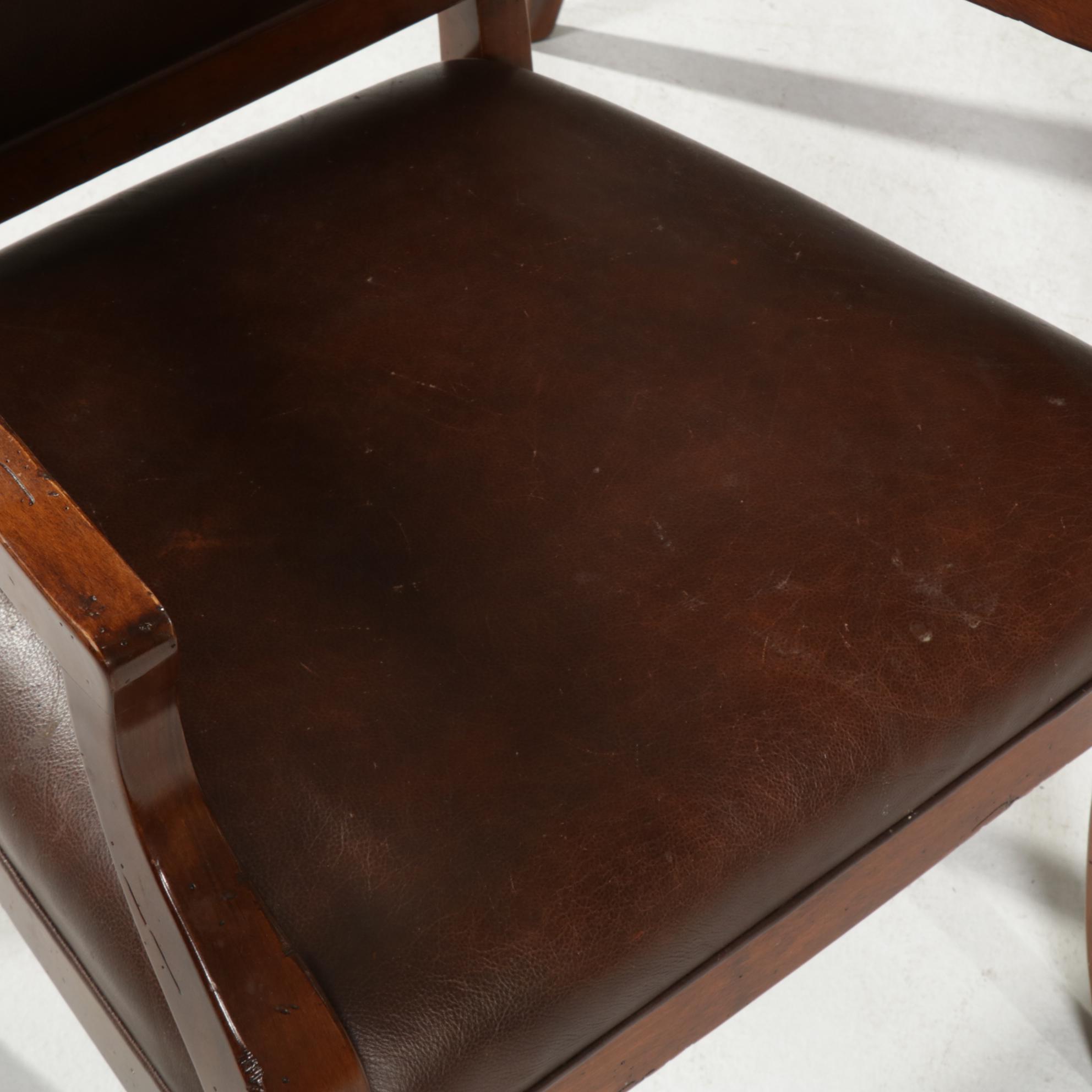 Arhaus Italian Walnut Draw-Leaf Dining Table and Leather-Upholstered Chairs