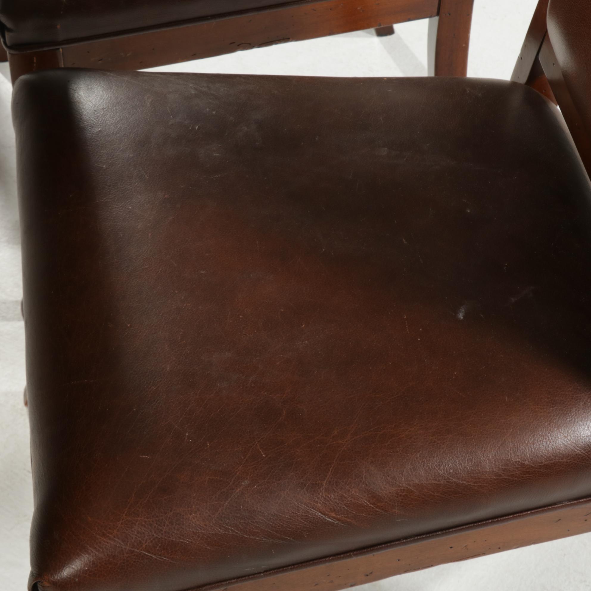 Arhaus Italian Walnut Draw-Leaf Dining Table and Leather-Upholstered Chairs