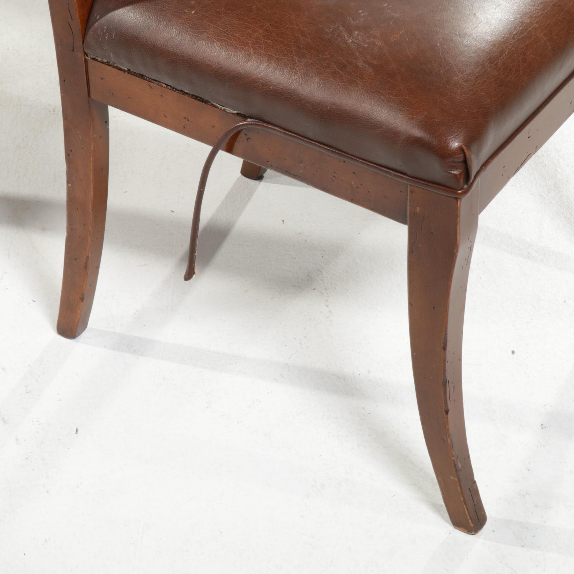 Arhaus Italian Walnut Draw-Leaf Dining Table and Leather-Upholstered Chairs