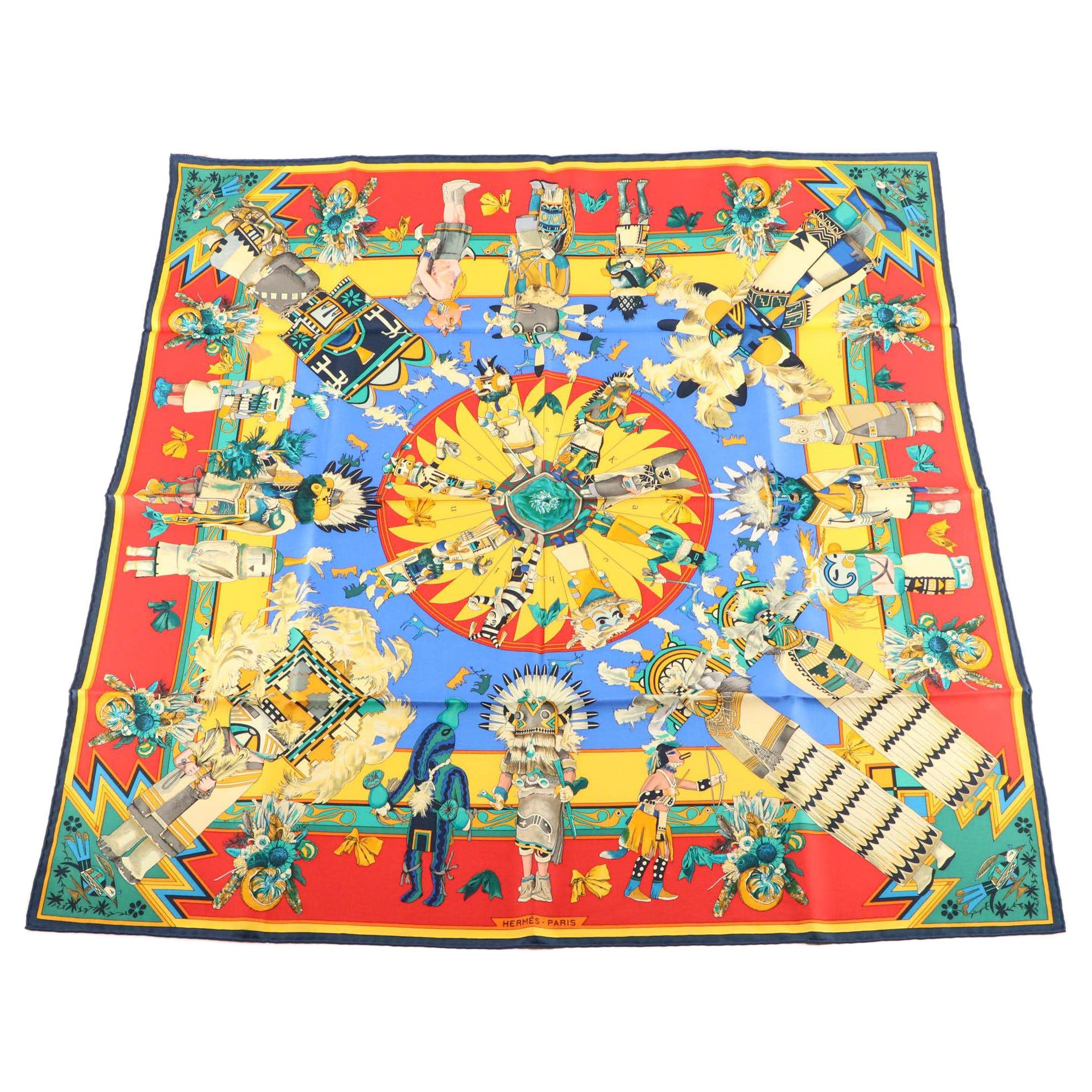 Hermès "Kachinas" Scarf 90 in Silk Twill