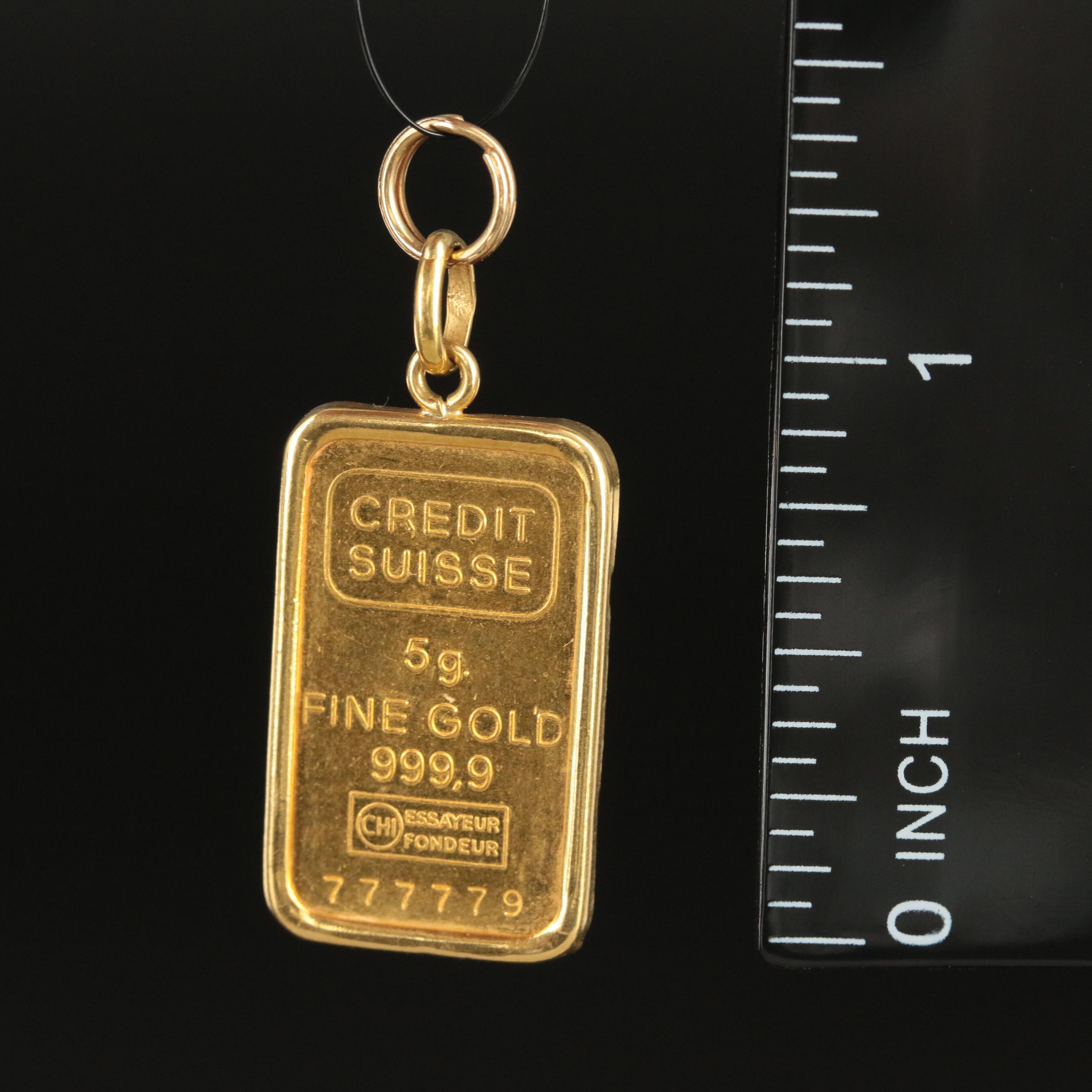 18K Pendant with Fine 24K Gold Credit Suisse Ingot