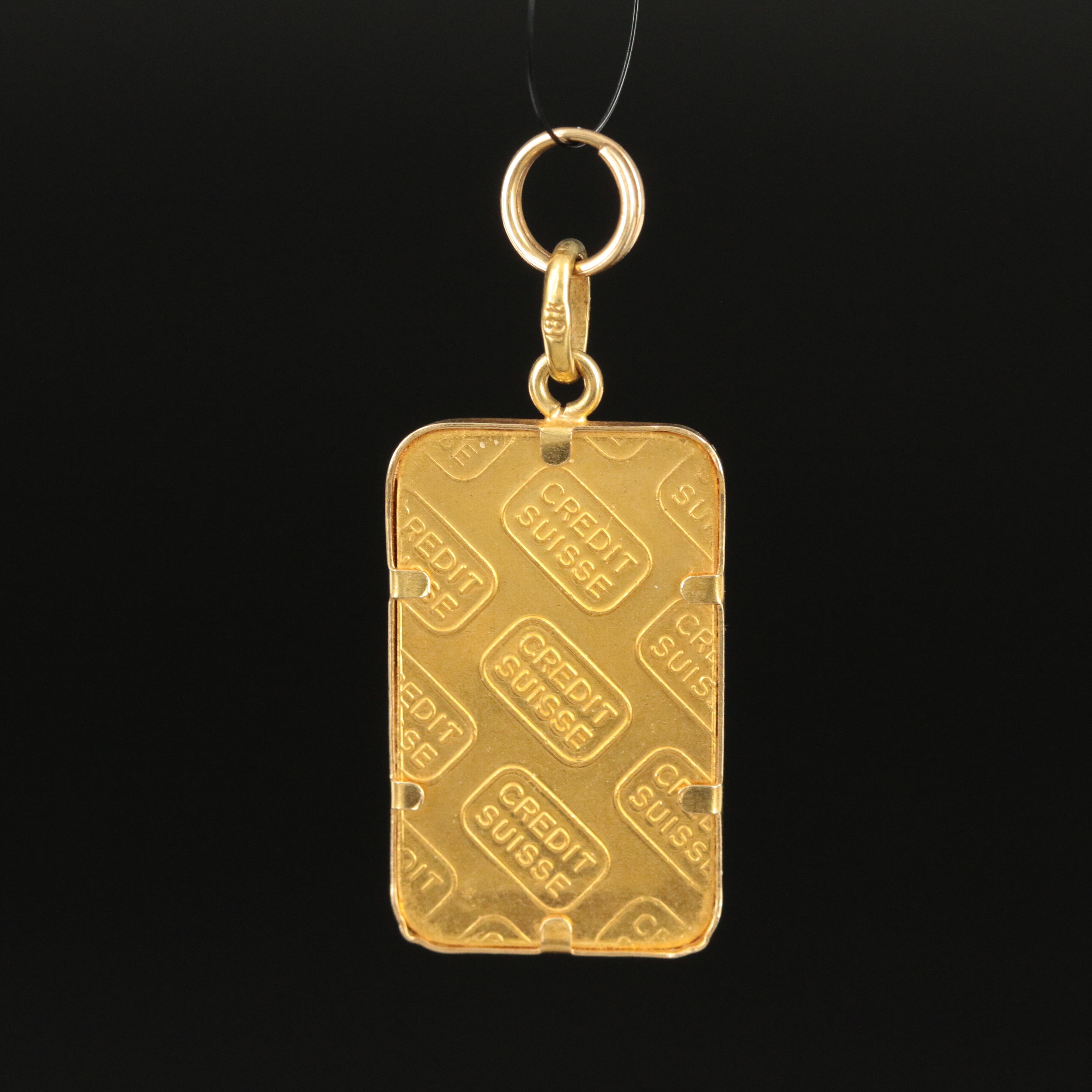18K Pendant with Fine 24K Gold Credit Suisse Ingot