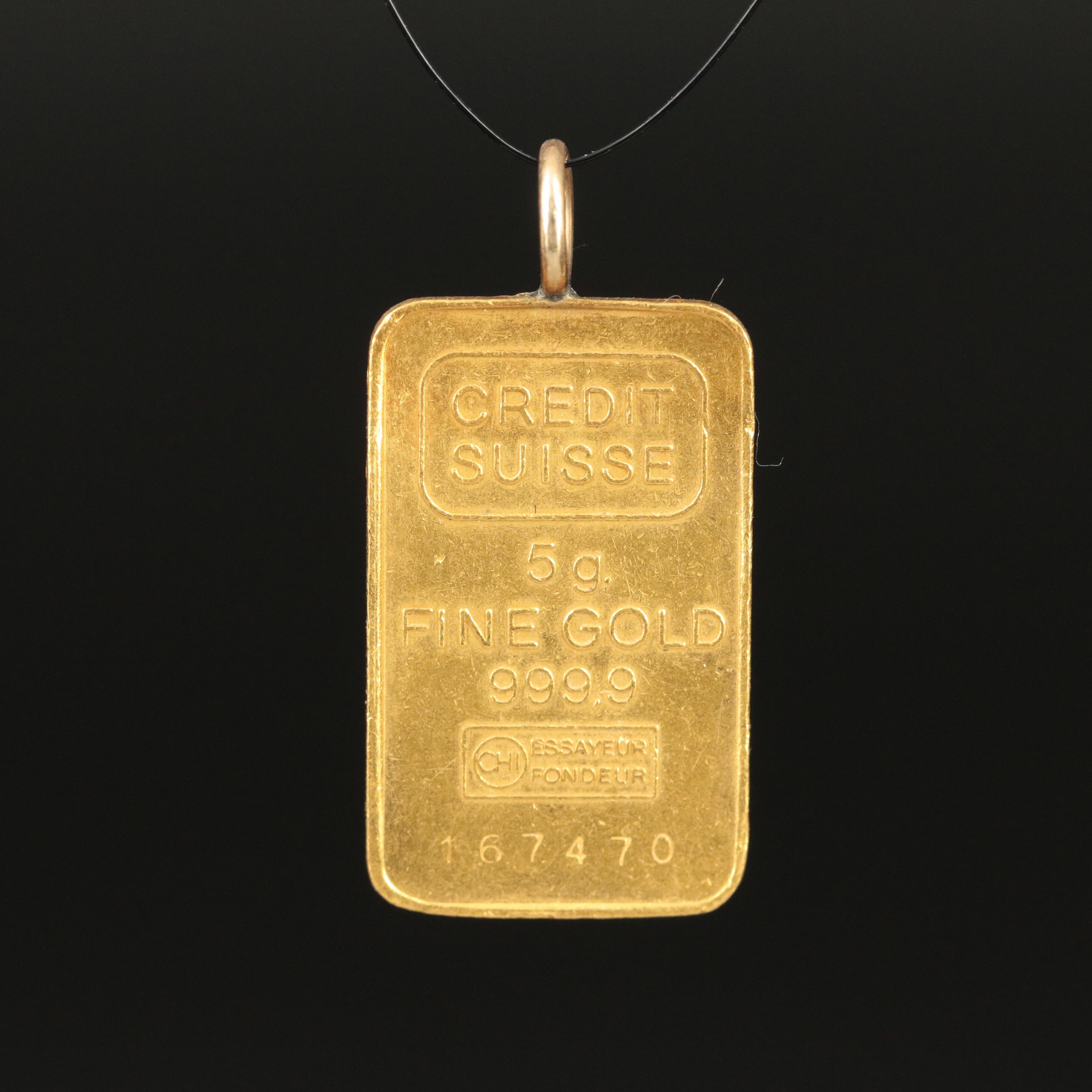 Fine Gold Credit Suisse 24K Ingot Pendant