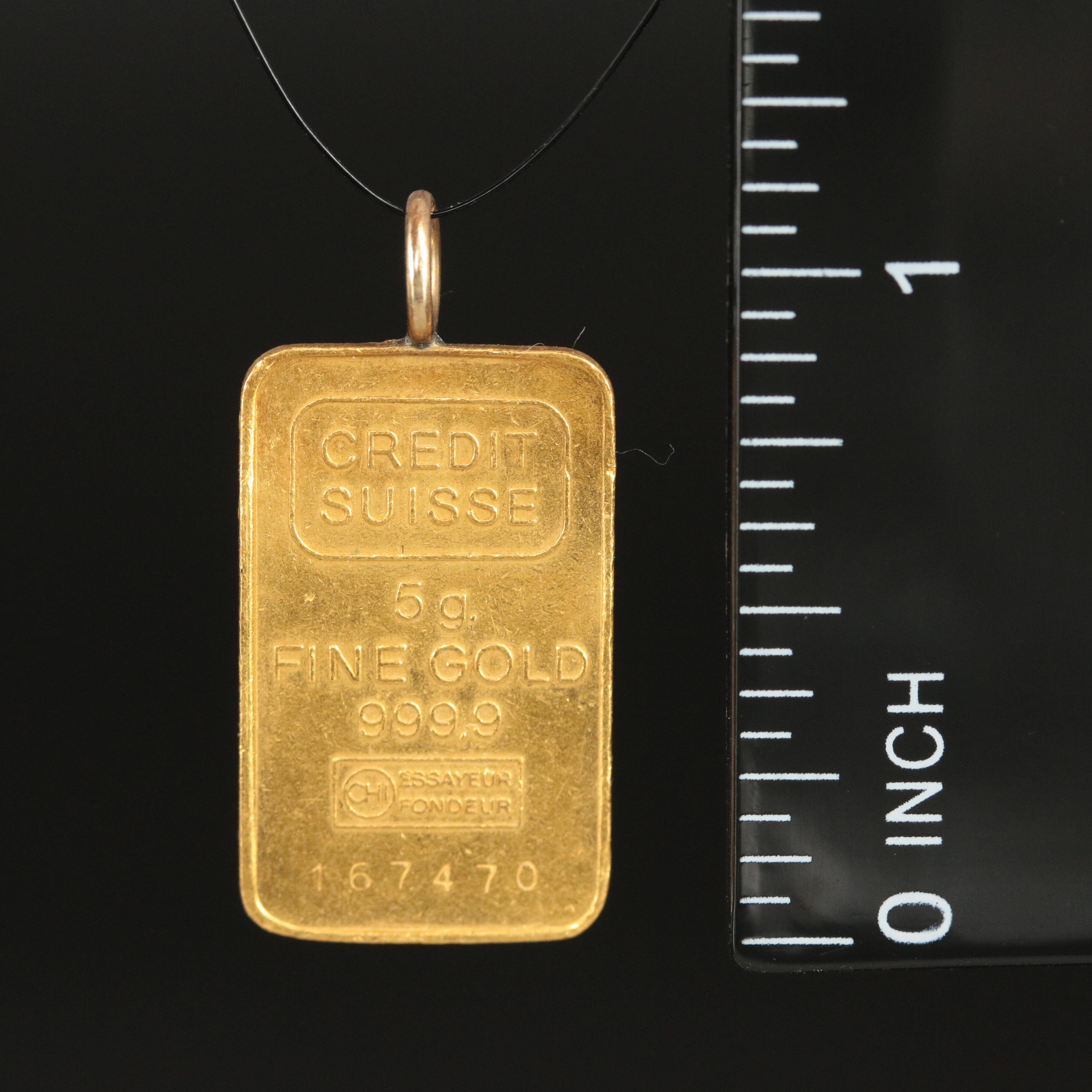Fine Gold Credit Suisse 24K Ingot Pendant