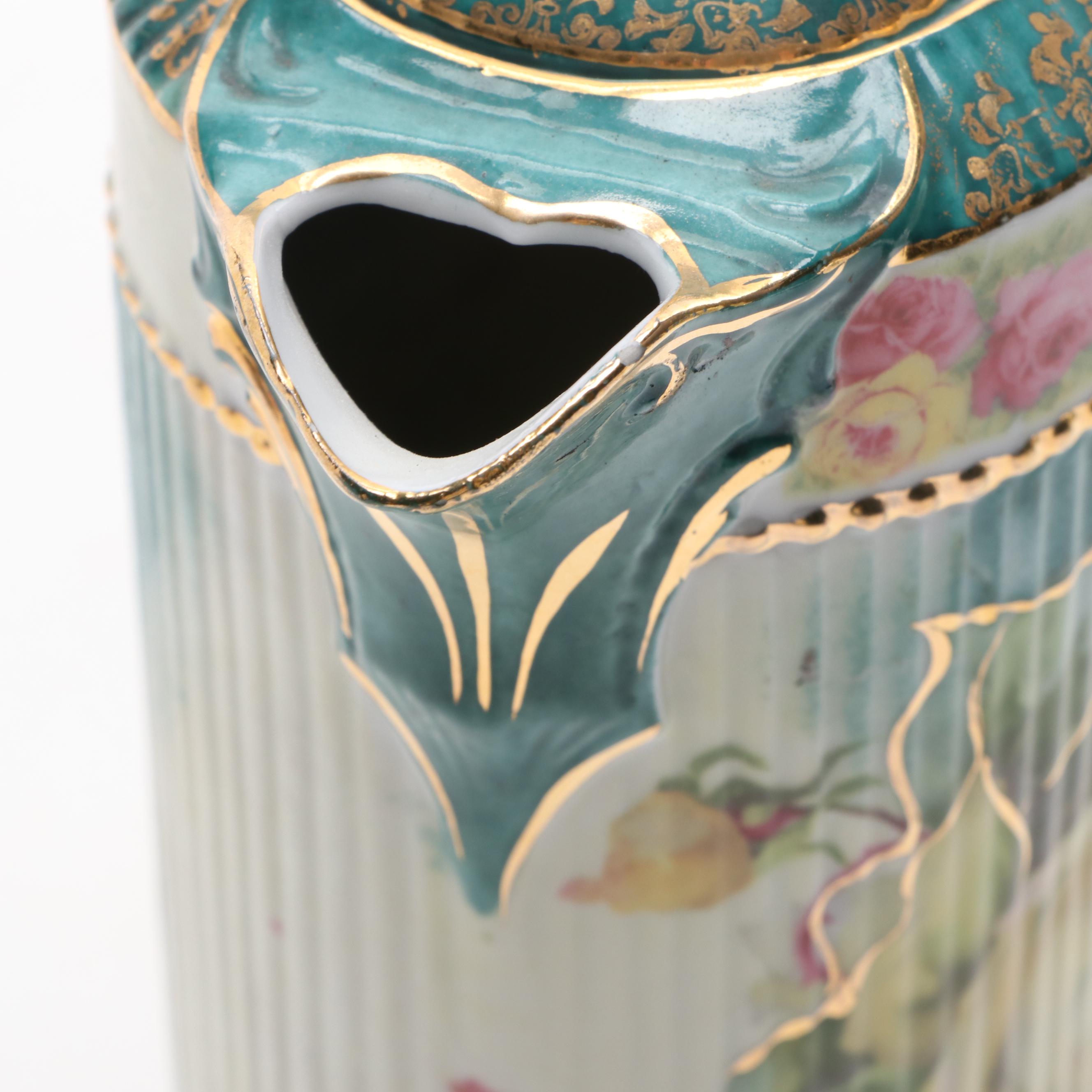 Victorian Style German Porcelain Hot Chocolate Set with Other Slop Jar