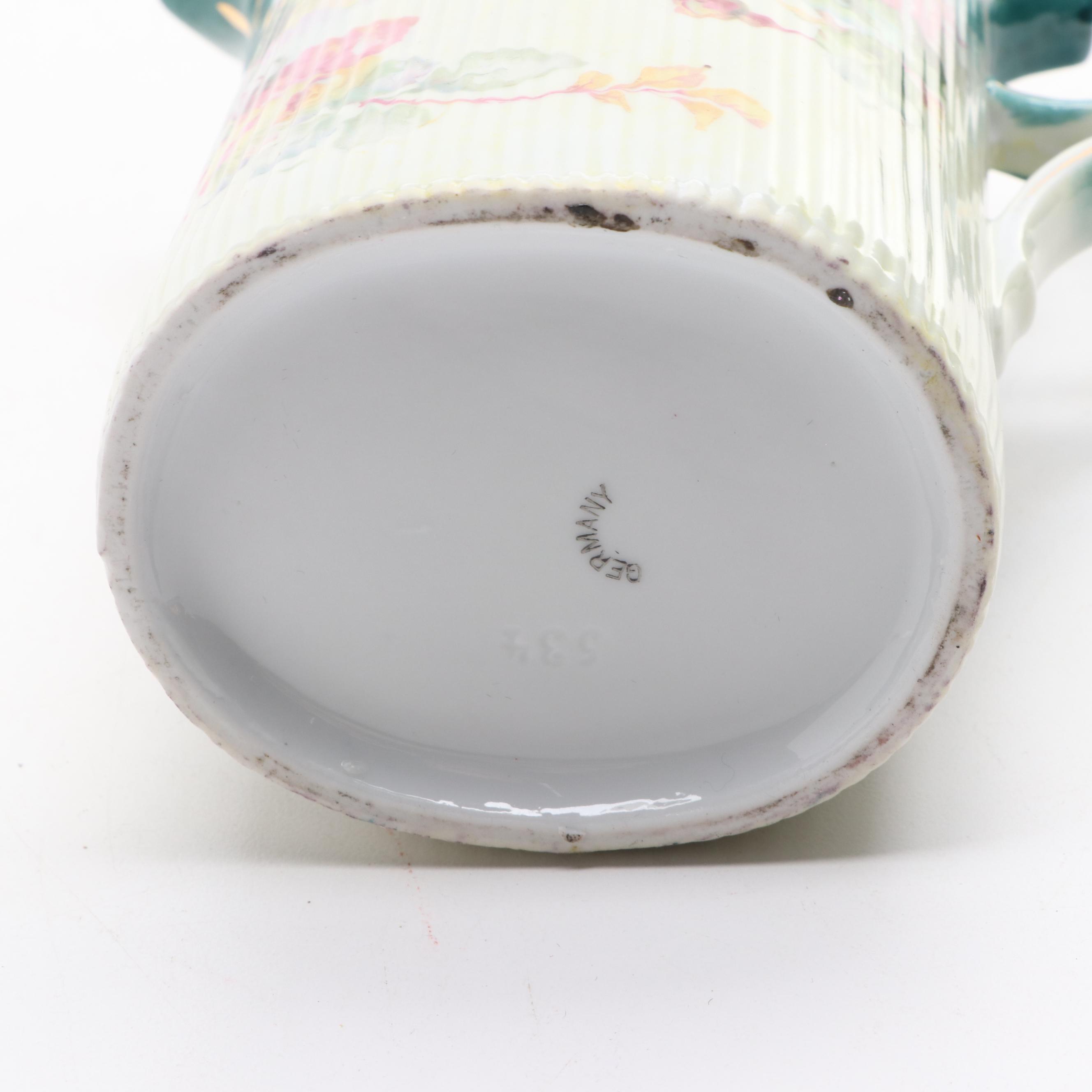 Victorian Style German Porcelain Hot Chocolate Set with Other Slop Jar