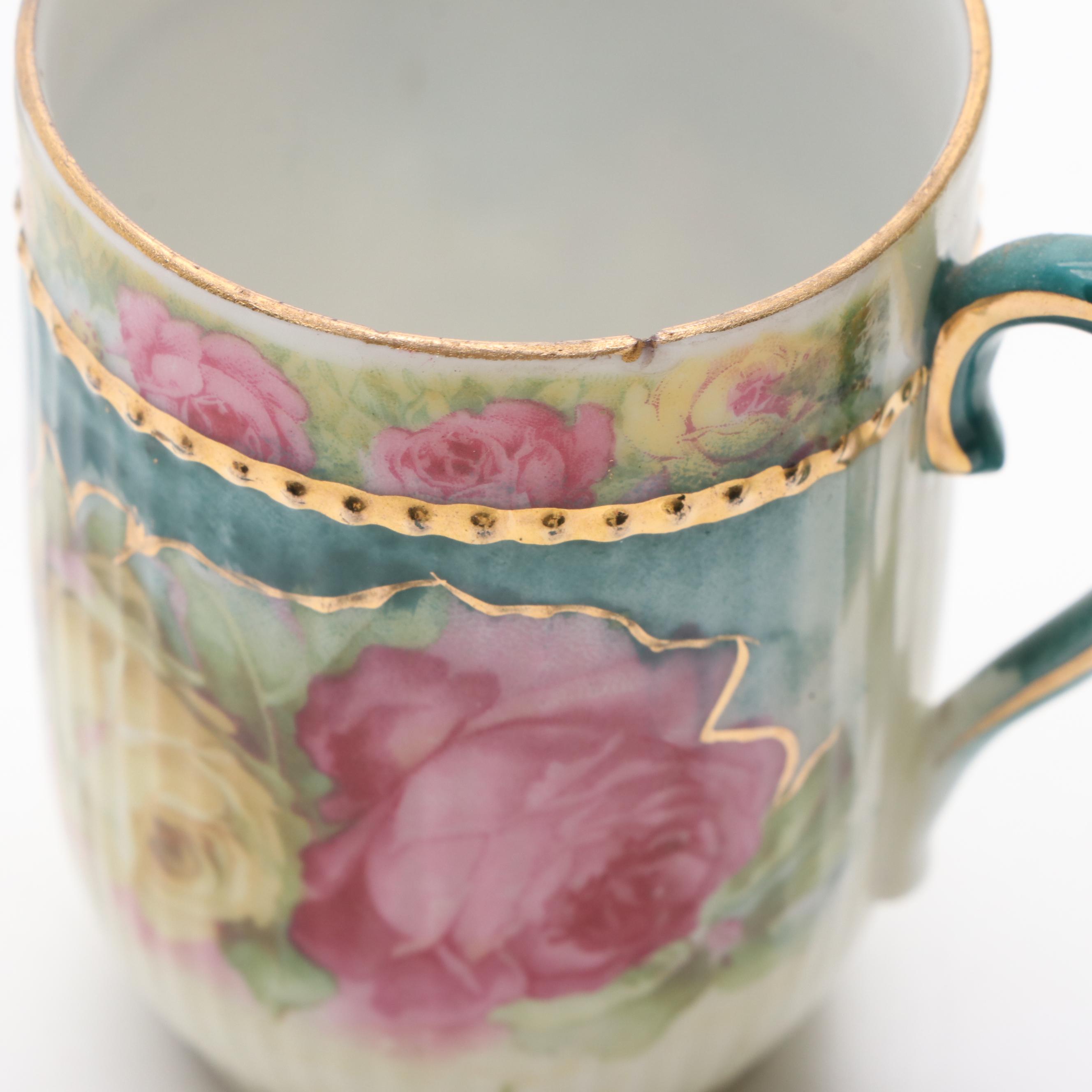 Victorian Style German Porcelain Hot Chocolate Set with Other Slop Jar