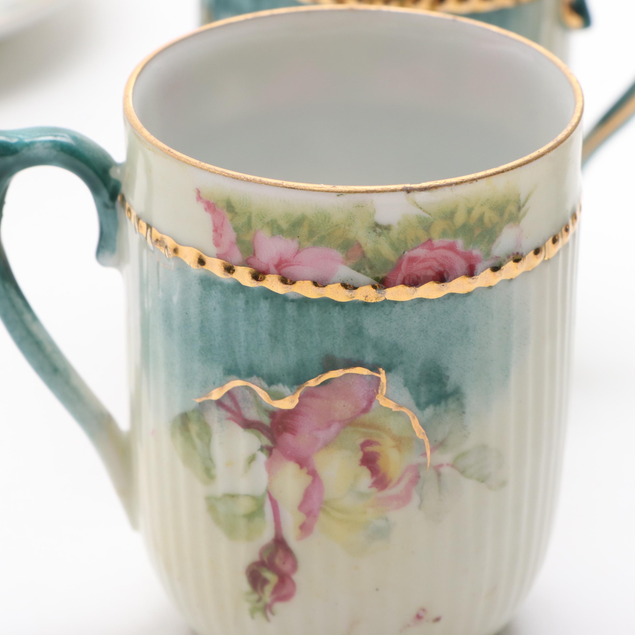 Victorian Style German Porcelain Hot Chocolate Set with Other Slop Jar