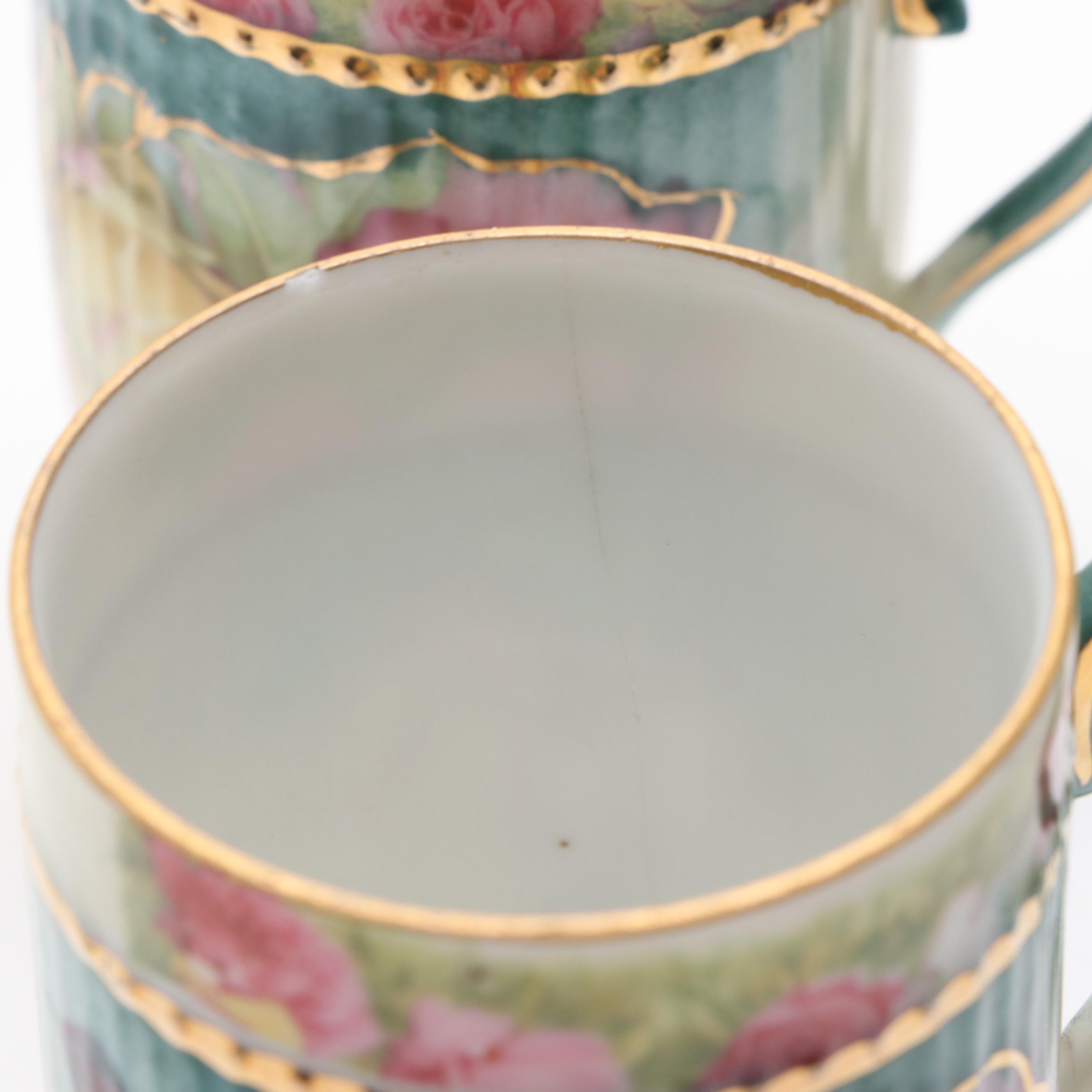 Victorian Style German Porcelain Hot Chocolate Set with Other Slop Jar