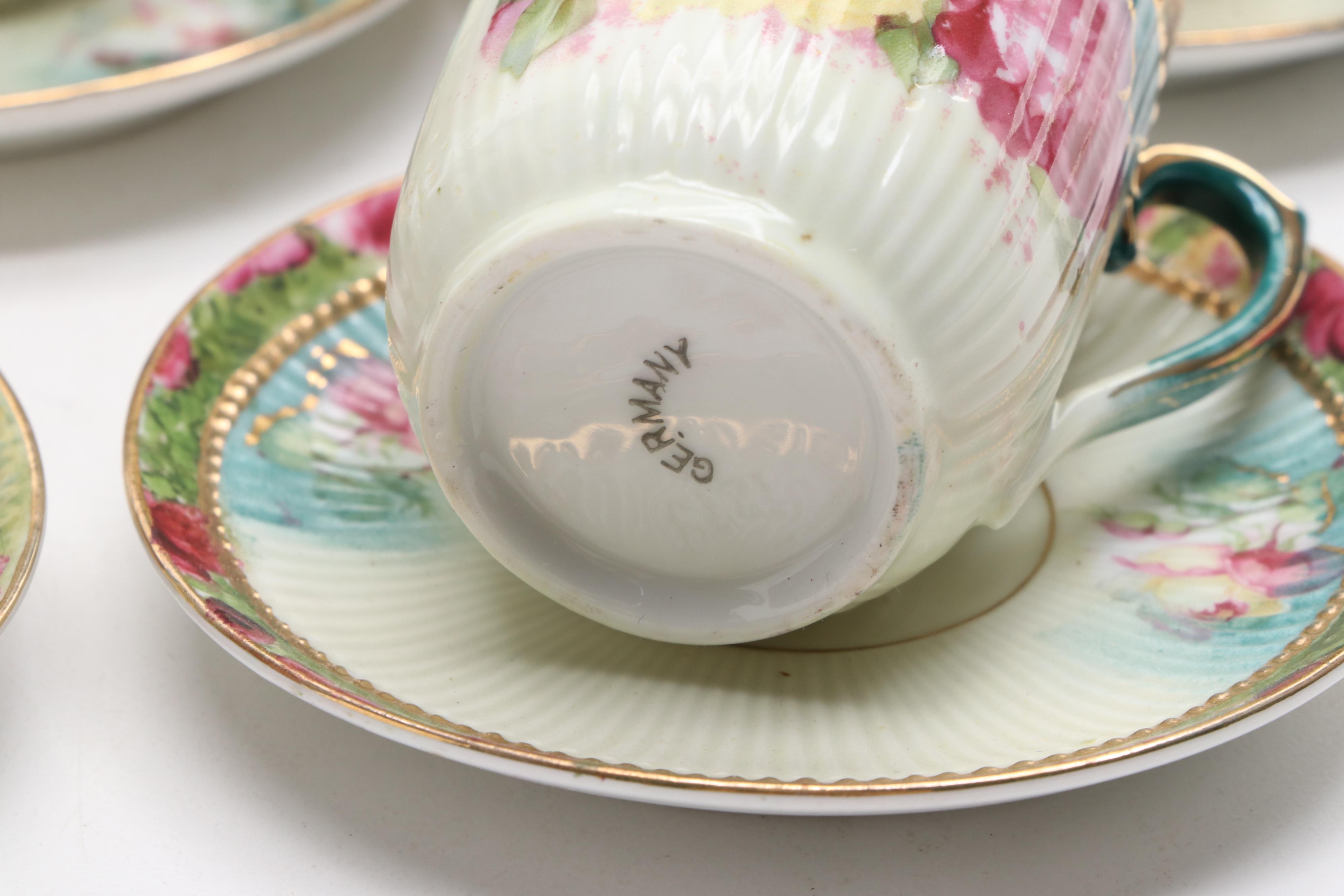 Victorian Style German Porcelain Hot Chocolate Set with Other Slop Jar