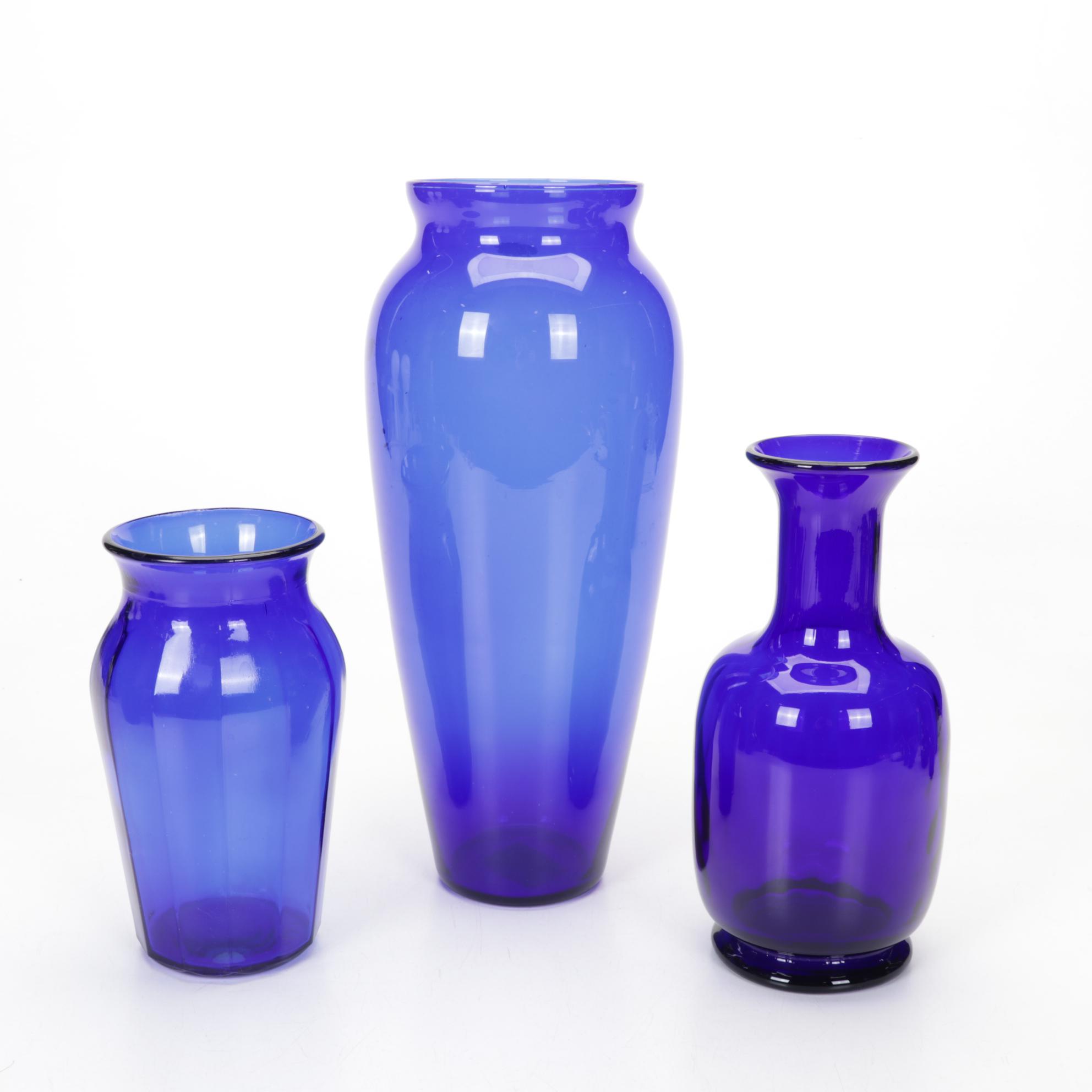 Princess House Hand Blown Vase, Hazel Atlas Vase Featured In Cobalt Glass Decor