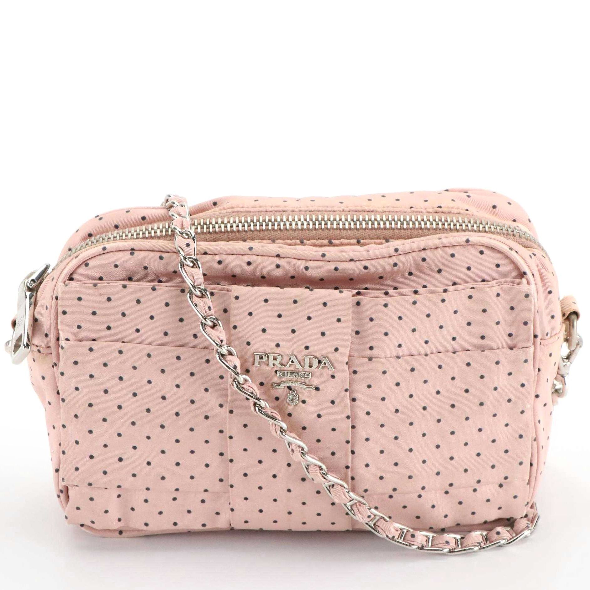 Prada Polka Dot Nylon Crossbody with Interwoven Chain Strap