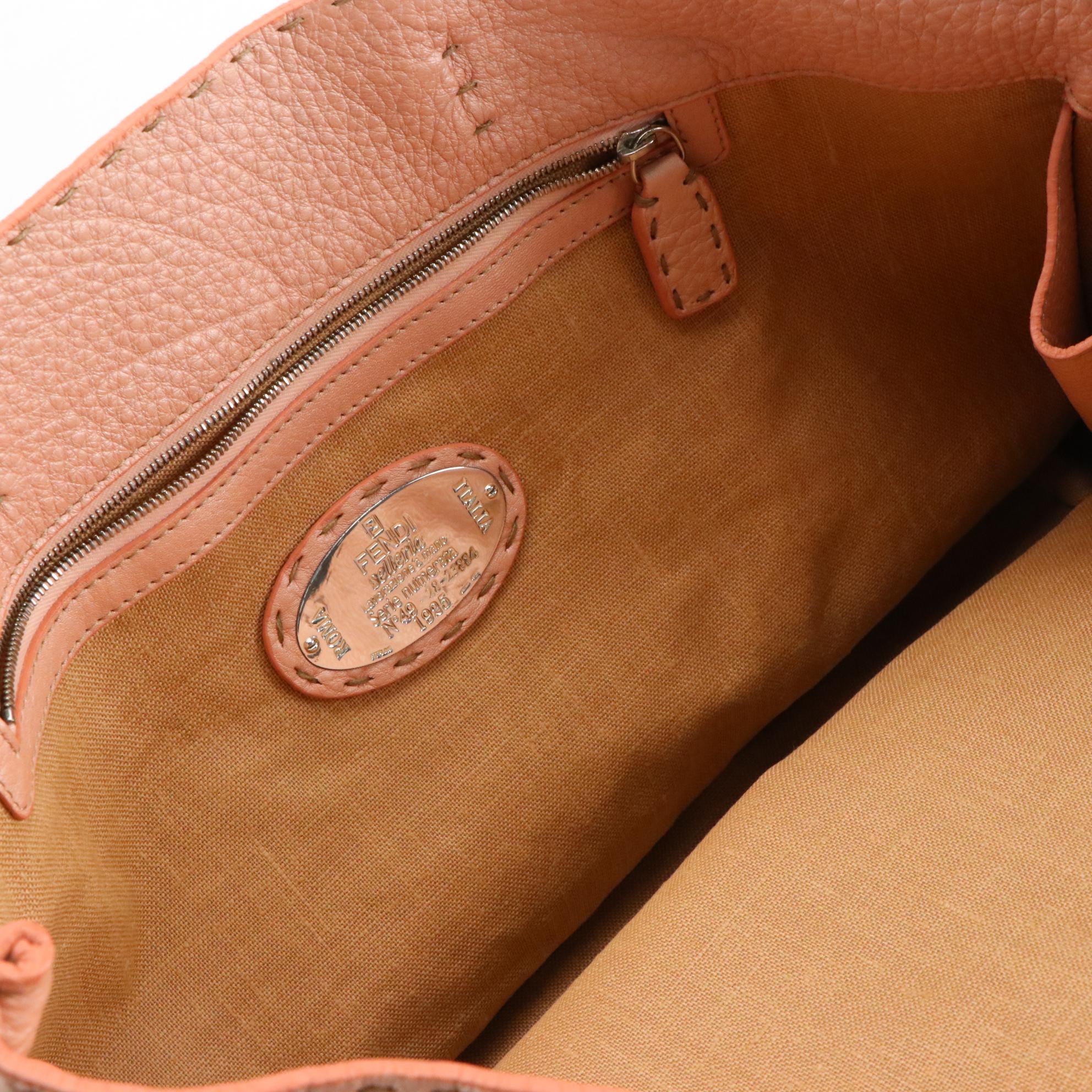 Fendi Selleria Grain Leather Tote Bag with Running Stitch Detailing