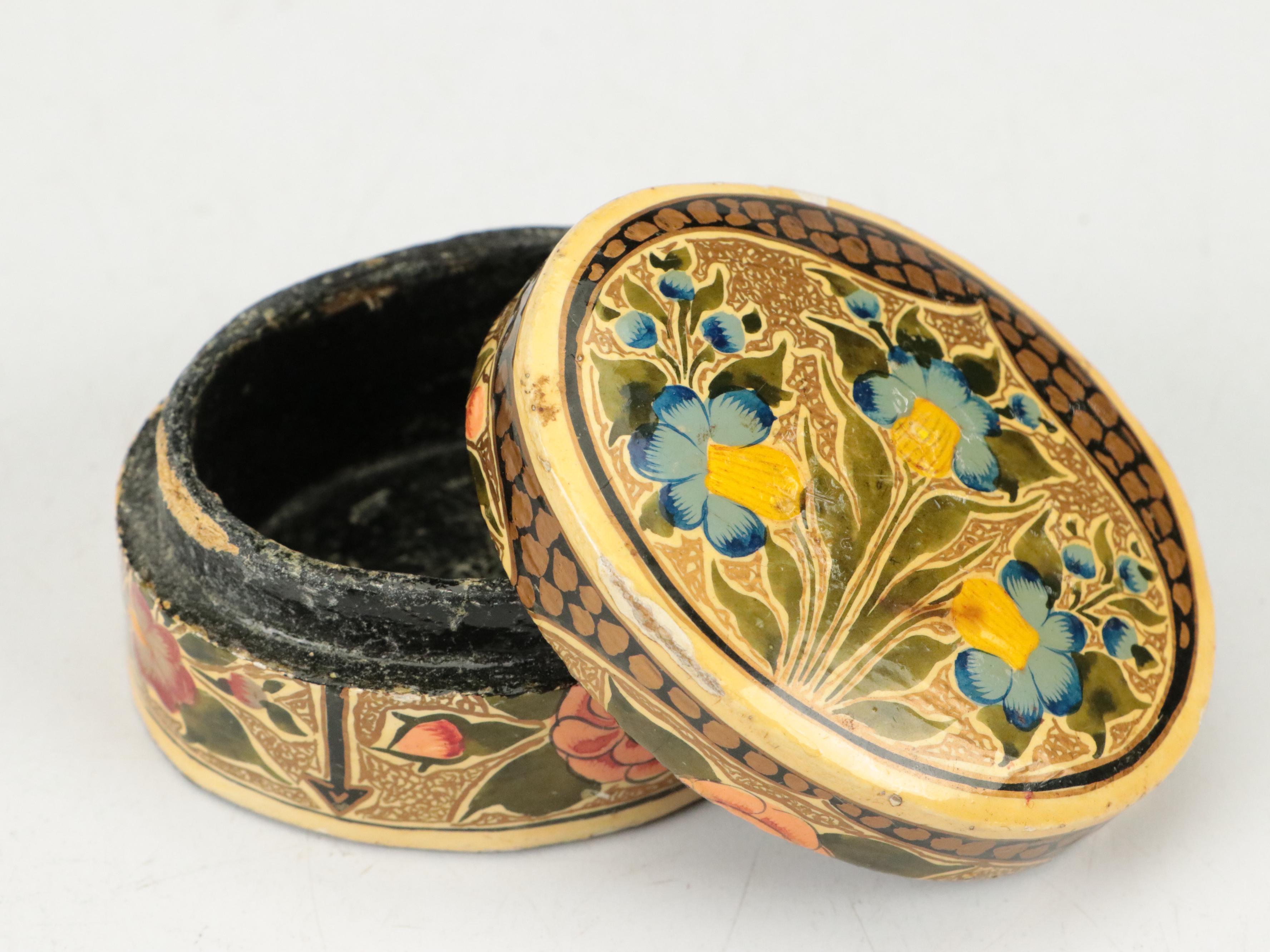 Hand-Painted Nesting Dolls with Lacquered Box and Pin, Mid to Late 20th Century