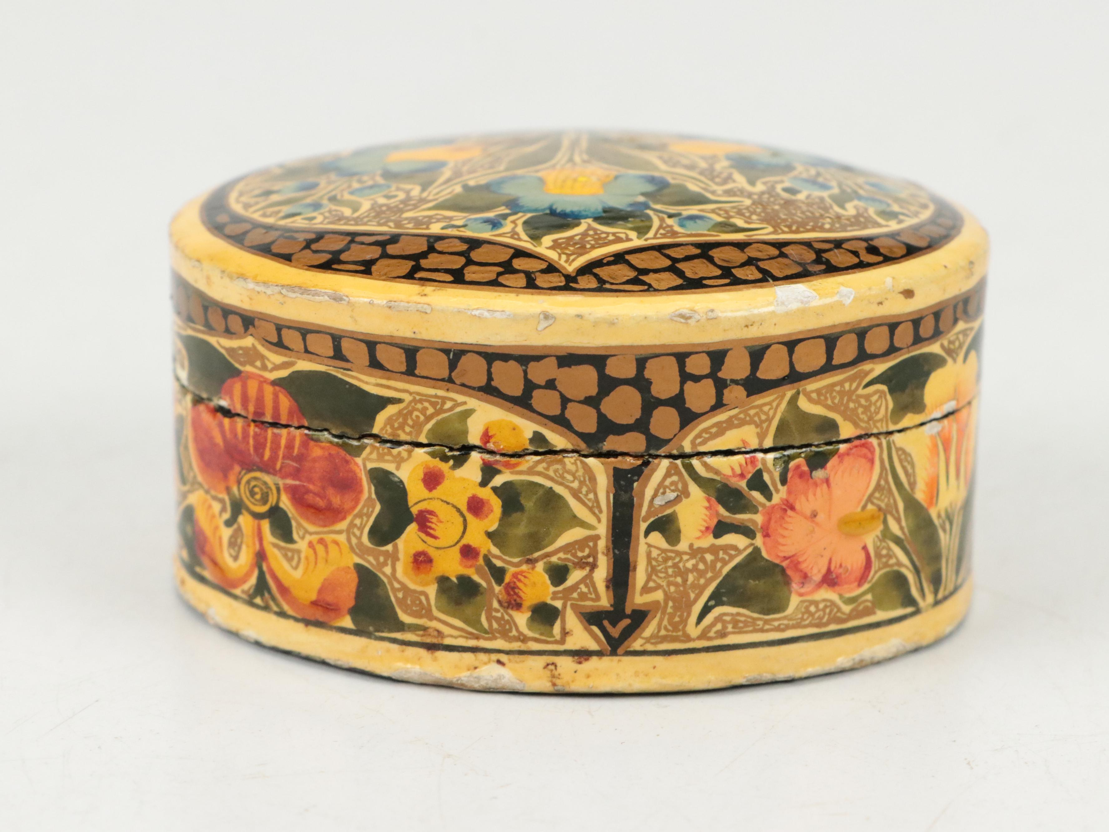 Hand-Painted Nesting Dolls with Lacquered Box and Pin, Mid to Late 20th Century