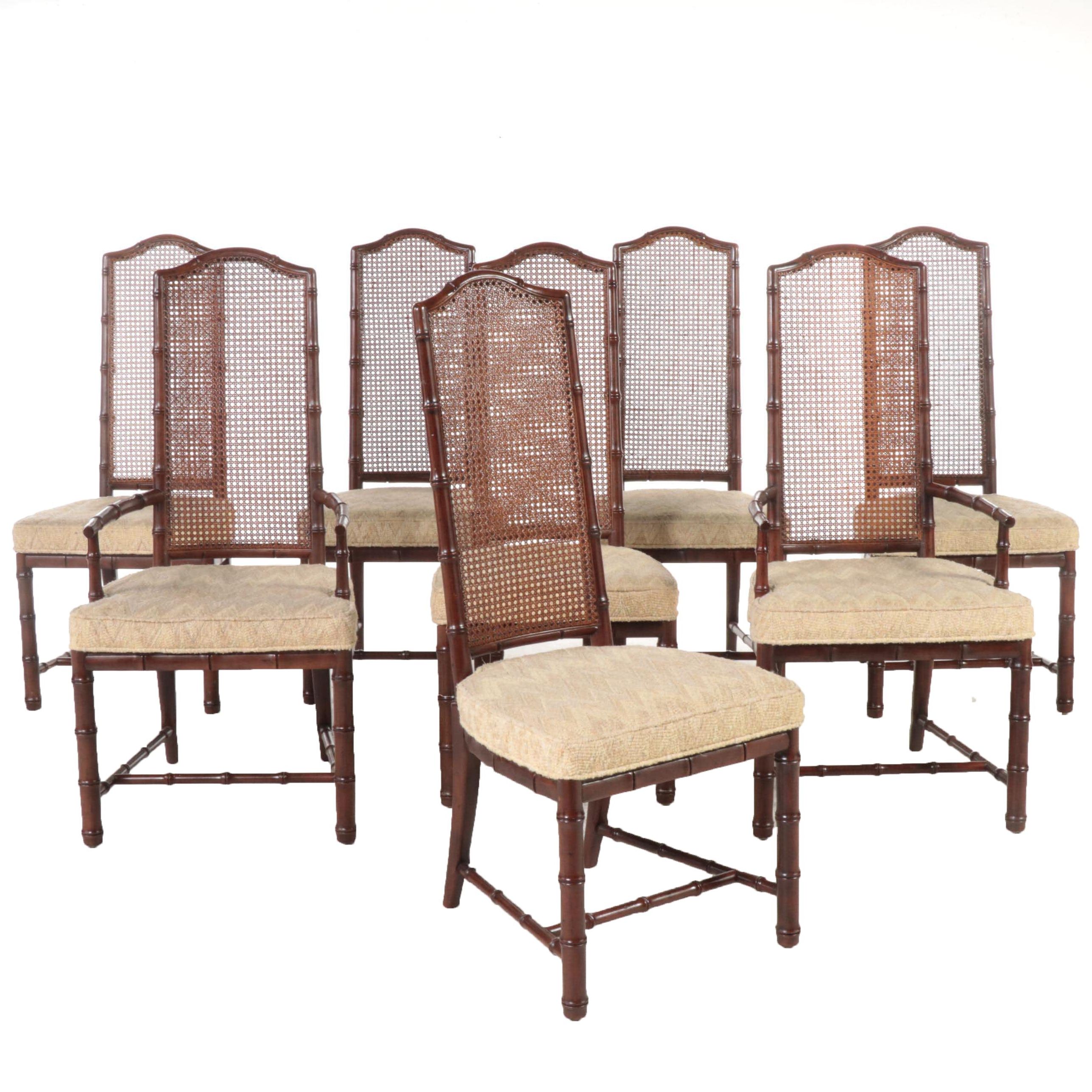 Eight Henredon Chinese Style Bamboo-Turned Mahogany Dining Chairs