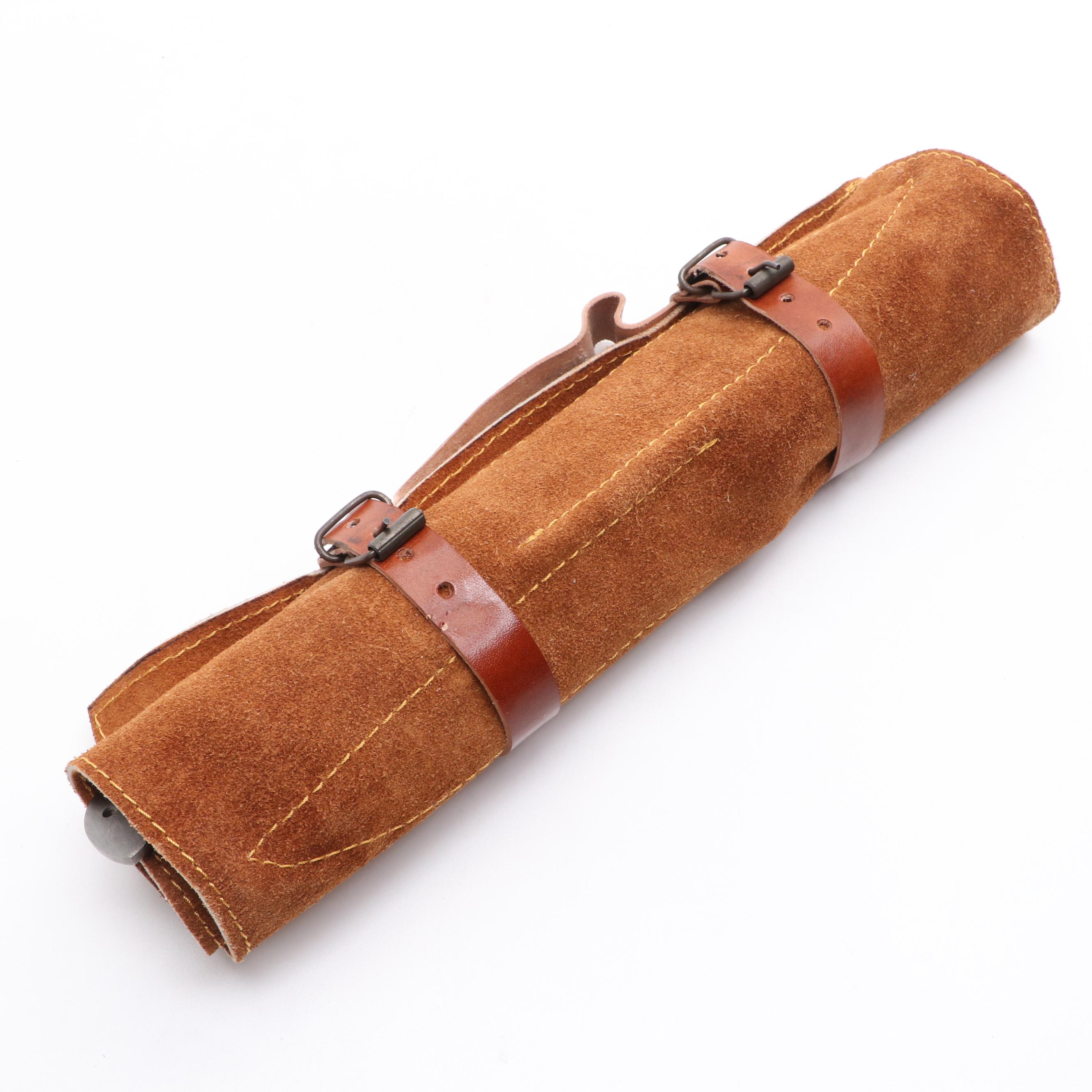 Damascus Steel Knife Set with Leather Knife Roll