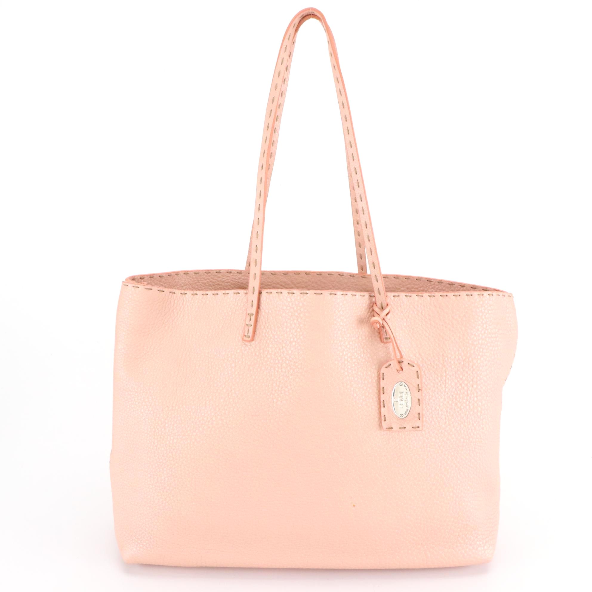 Fendi Selleria Grain Leather Tote Bag with Running Stitch Detailing