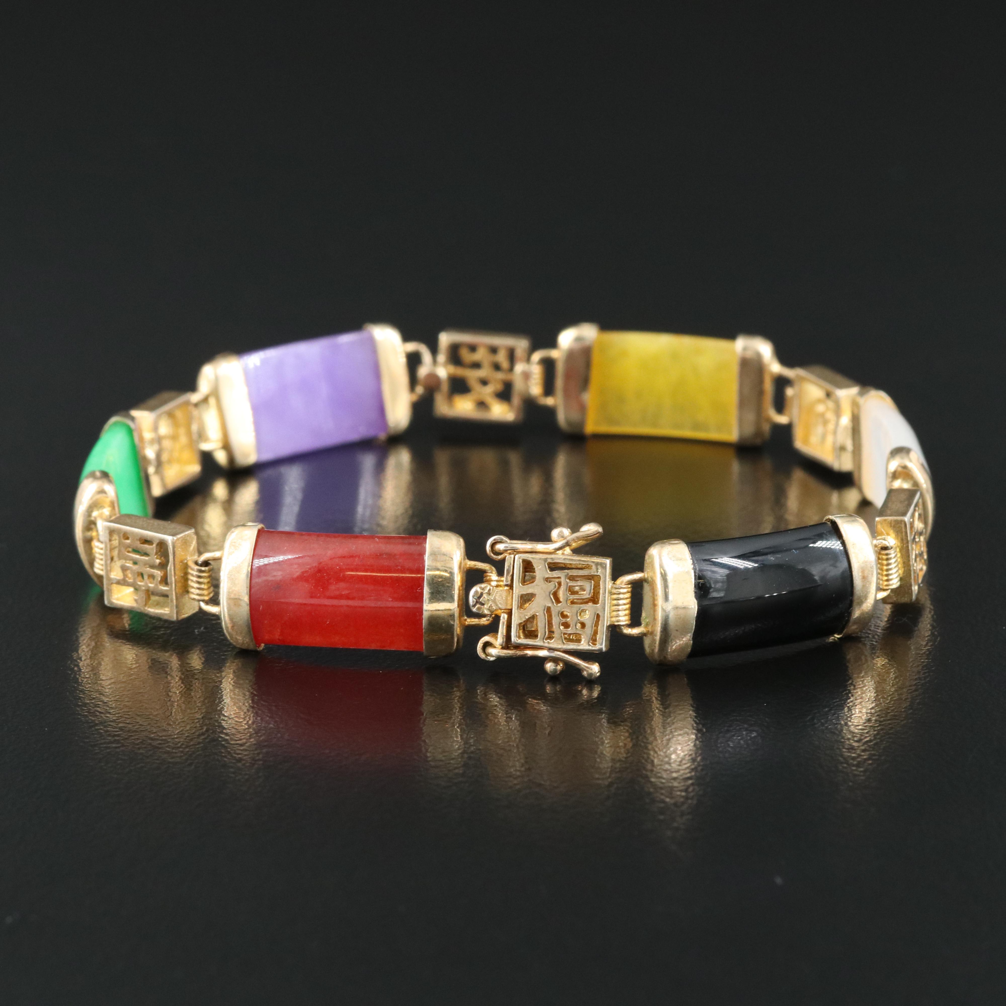 Black Onyx, Quartz and Jadeite Inspirational Panel Bracelet