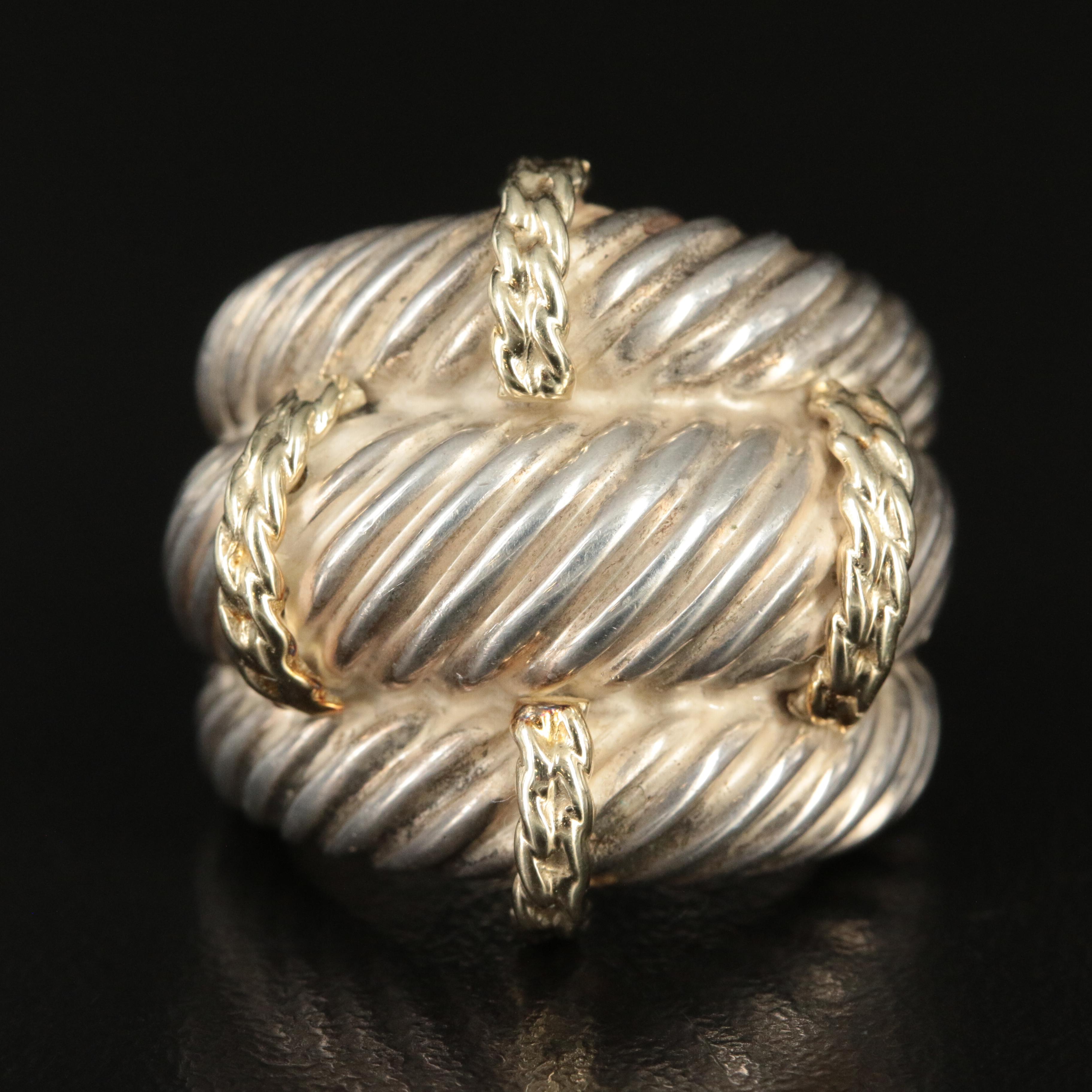 David Yurman Sterling and 14K Triple Row Cable Ring