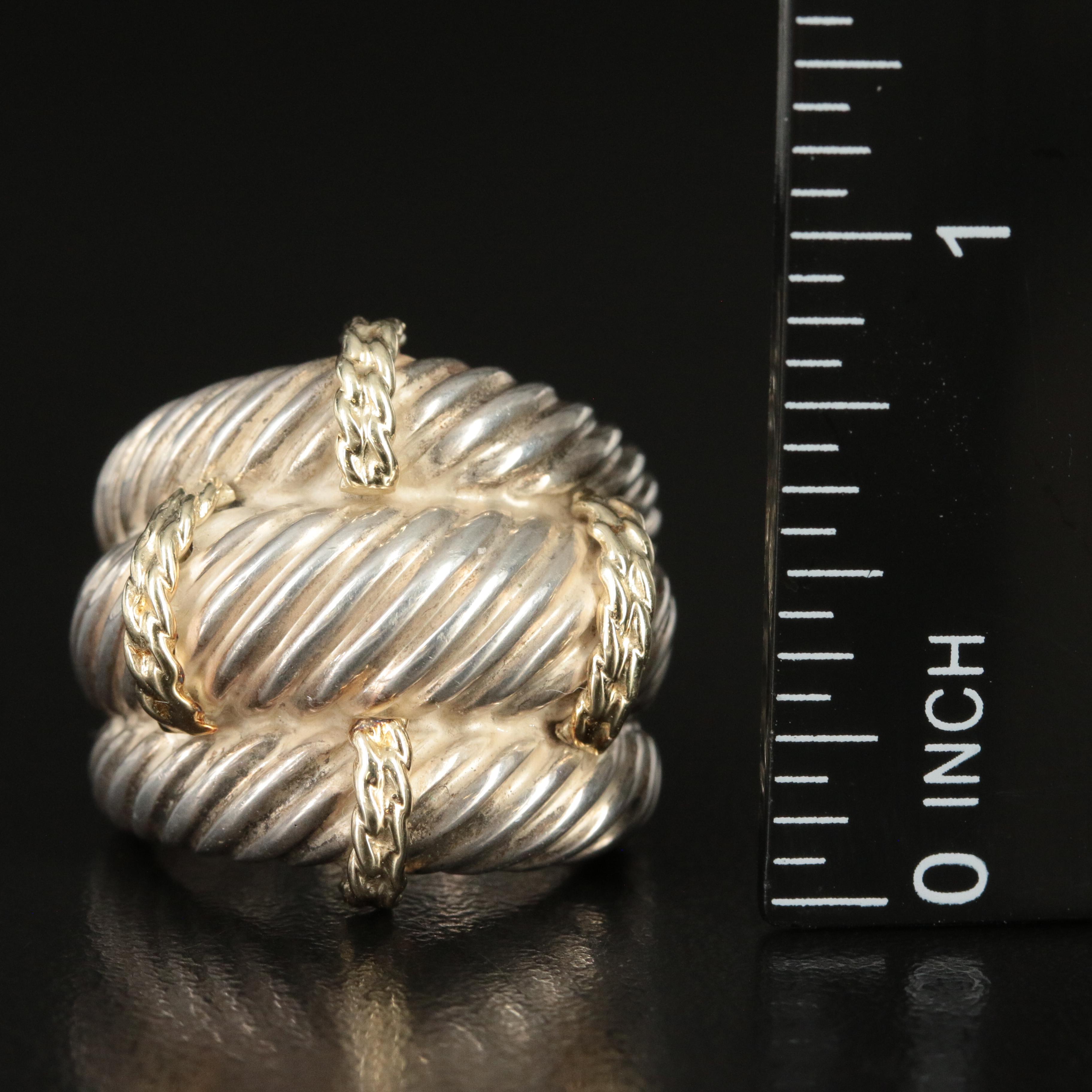 David Yurman Sterling and 14K Triple Row Cable Ring