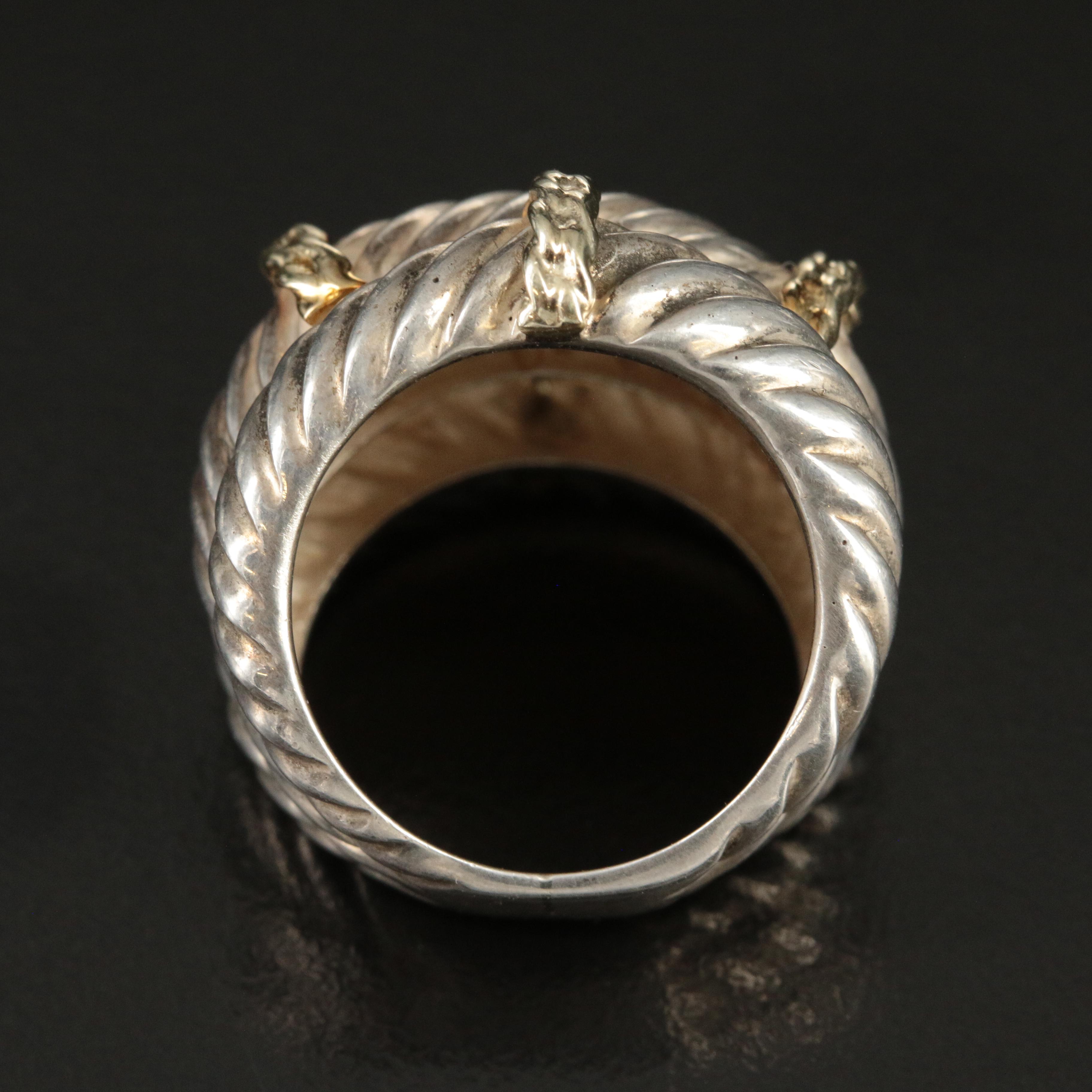 David Yurman Sterling and 14K Triple Row Cable Ring