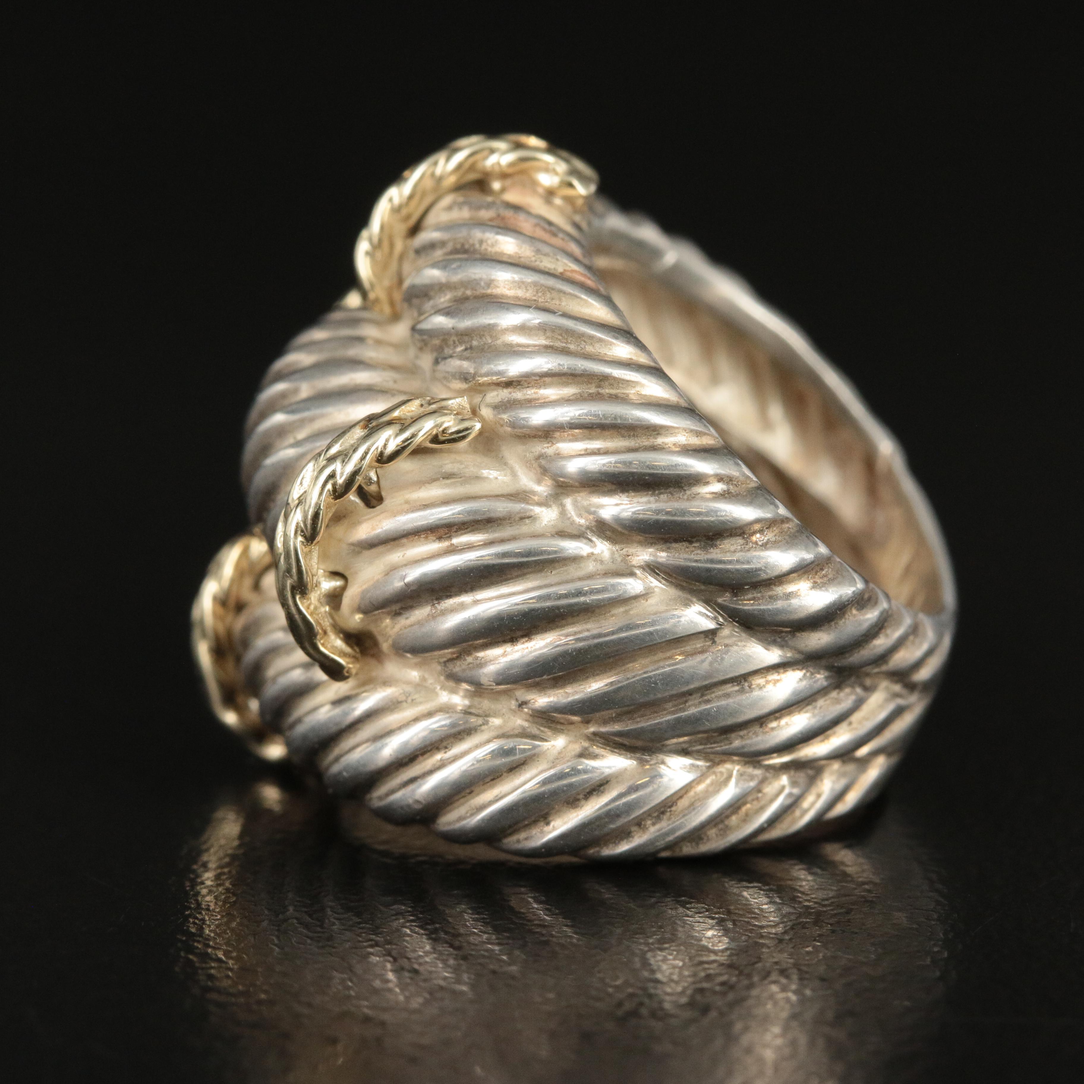 David Yurman Sterling and 14K Triple Row Cable Ring