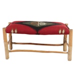 Southwestern Hide-Wrapped Hardwood and Custom-Upholstered Bench