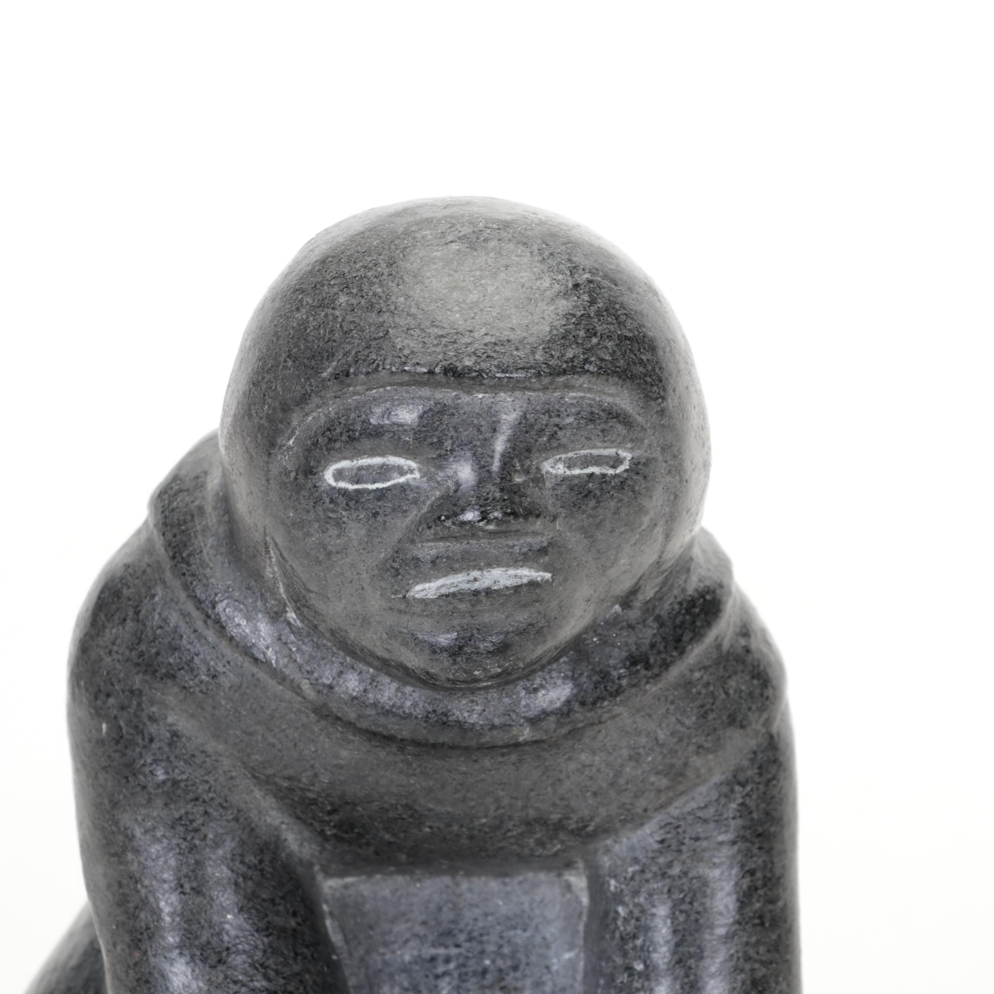 Canadian Inuit Hand-Carved Soapstone Hunter Figurine, Mid to Late 20th Century