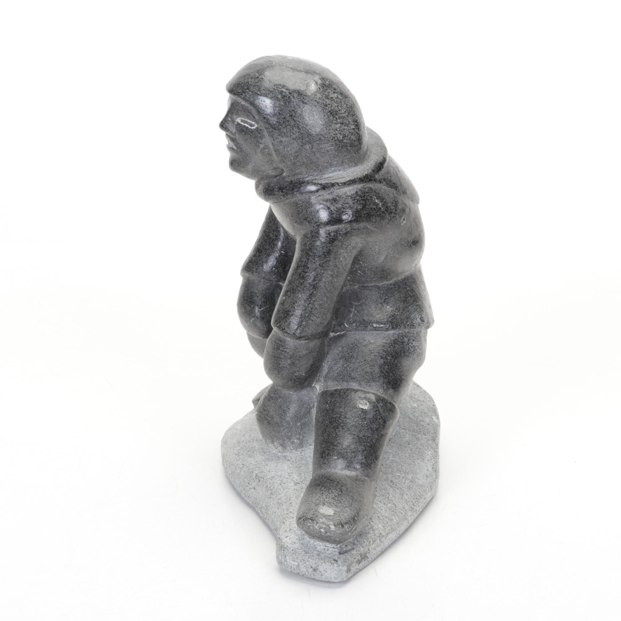 Canadian Inuit Hand-Carved Soapstone Hunter Figurine, Mid to Late 20th Century
