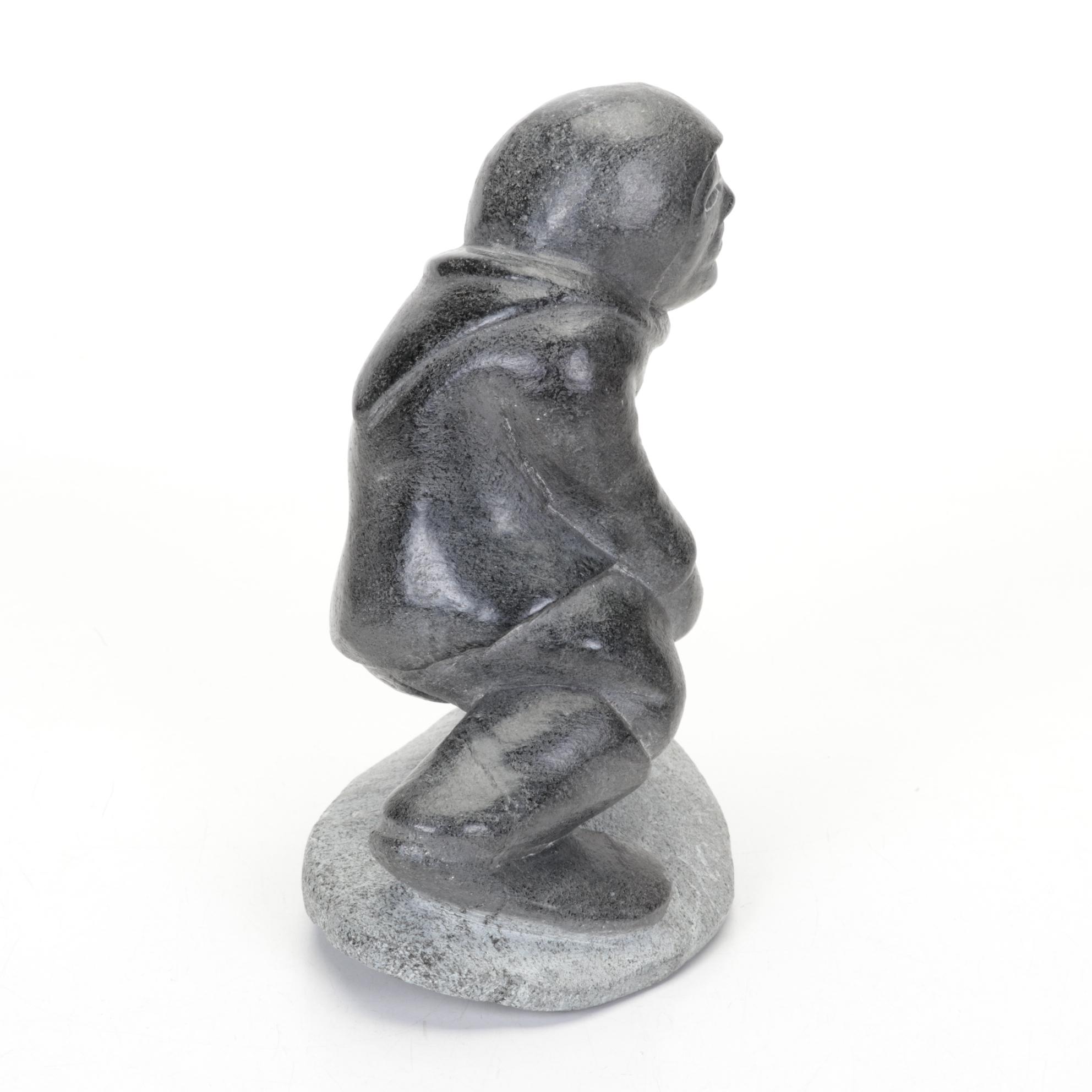 Canadian Inuit Hand-Carved Soapstone Hunter Figurine, Mid to Late 20th Century
