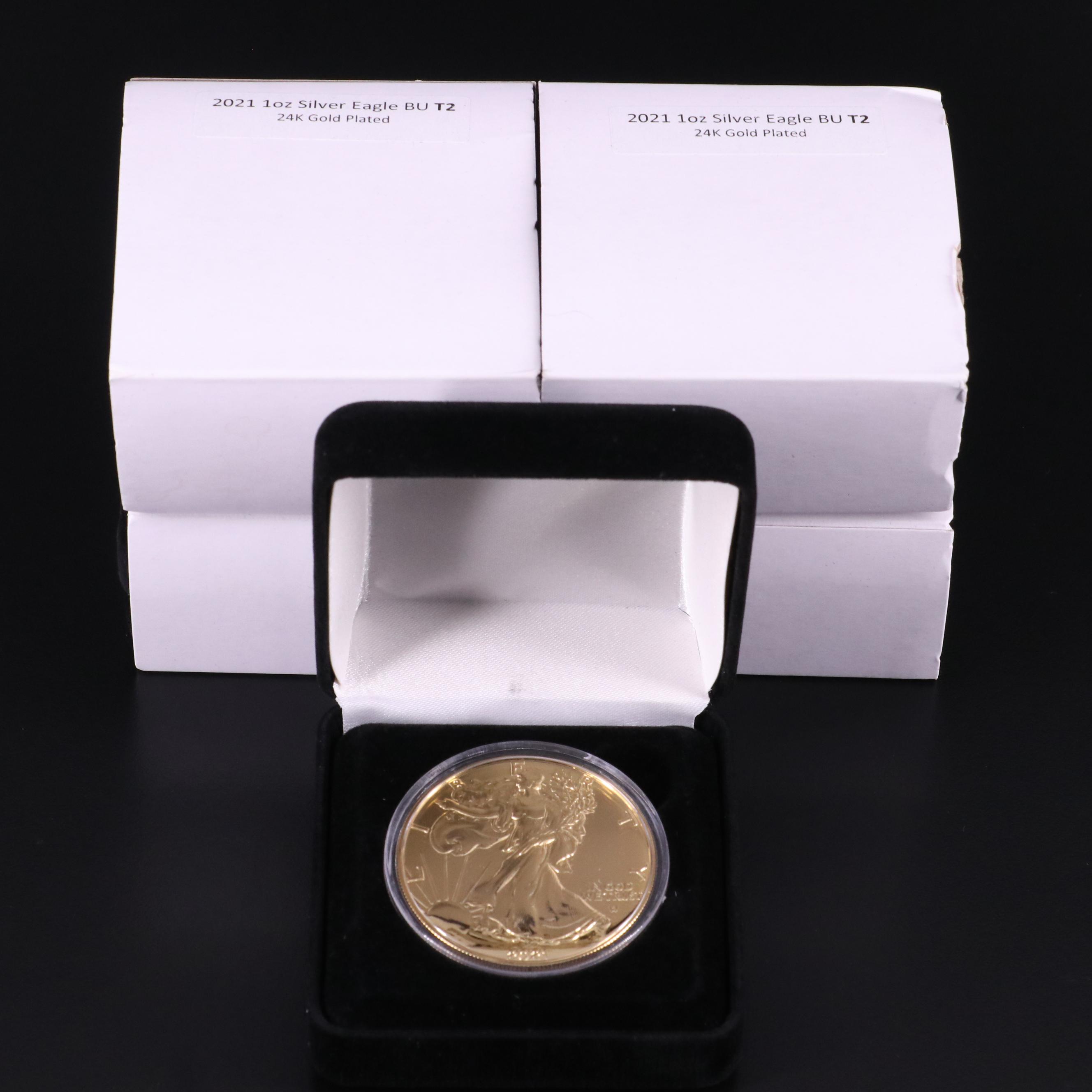 Group of Five 2021 24K Gold Plated American Silver Eagles