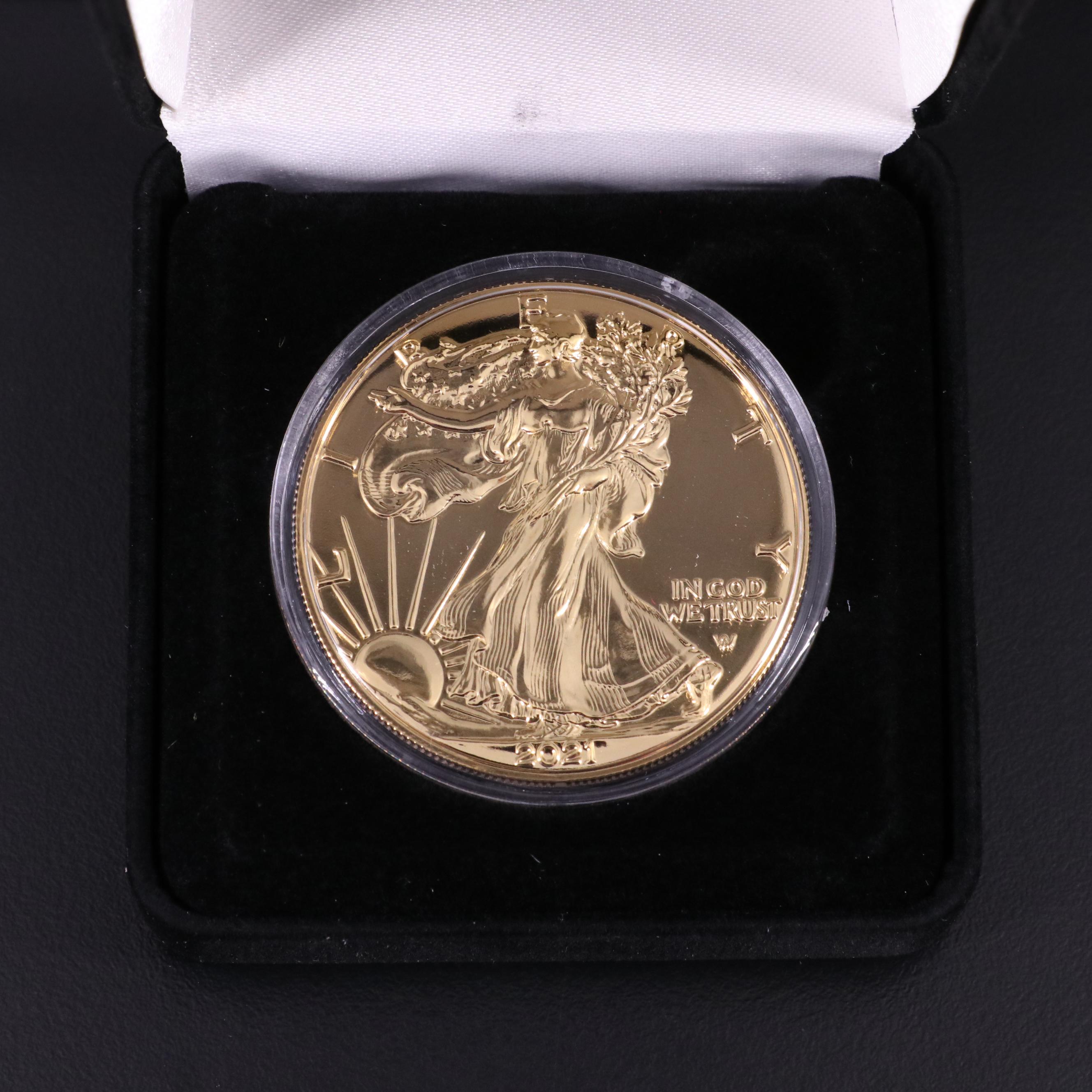 Group of Five 2021 24K Gold Plated American Silver Eagles