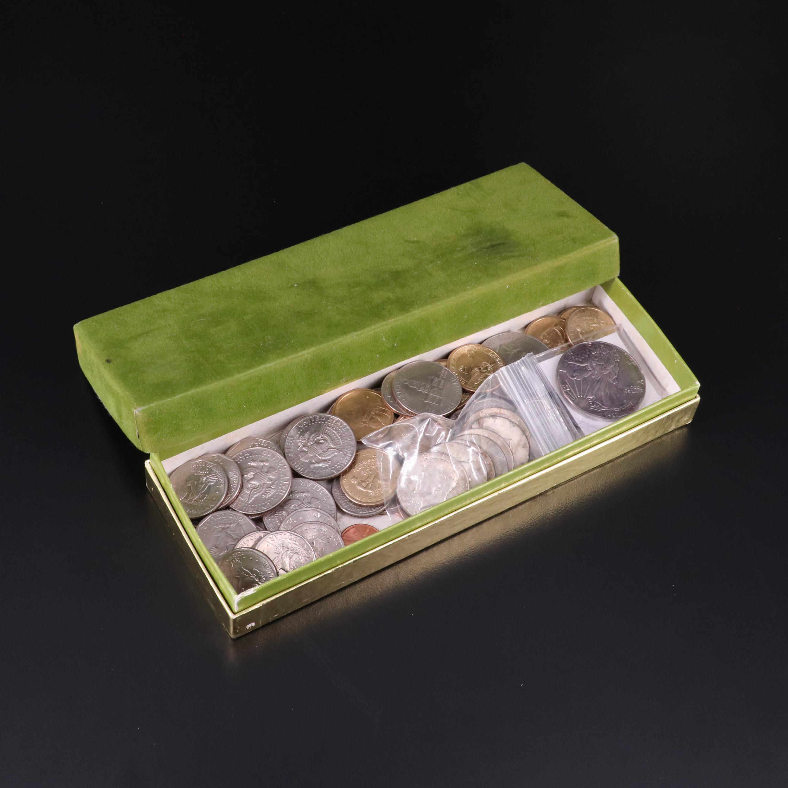 Small Collection of U.S. Coins With a 1987 Silver Eagle