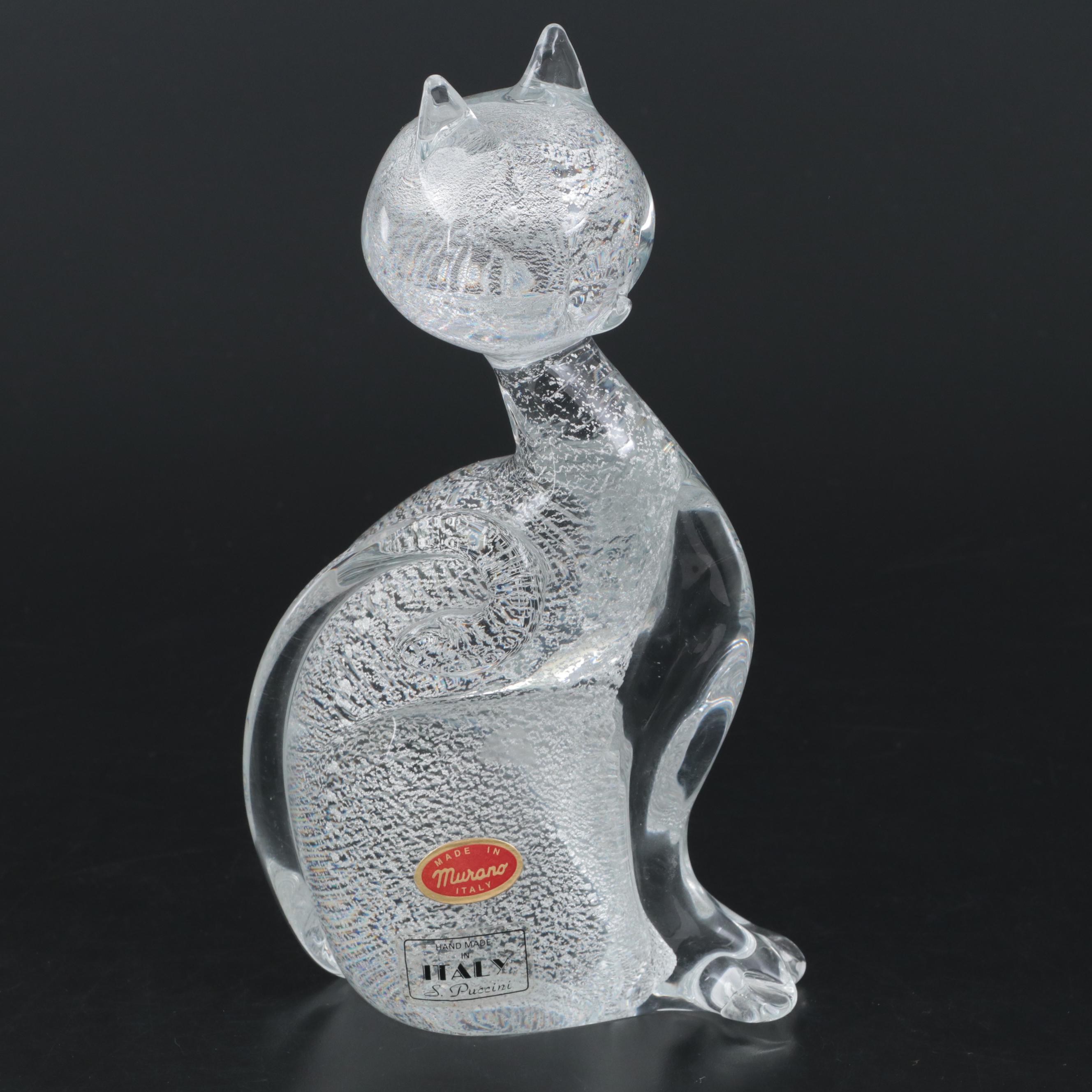 S. Puccini Handmade Murano Glass Cat Figurine