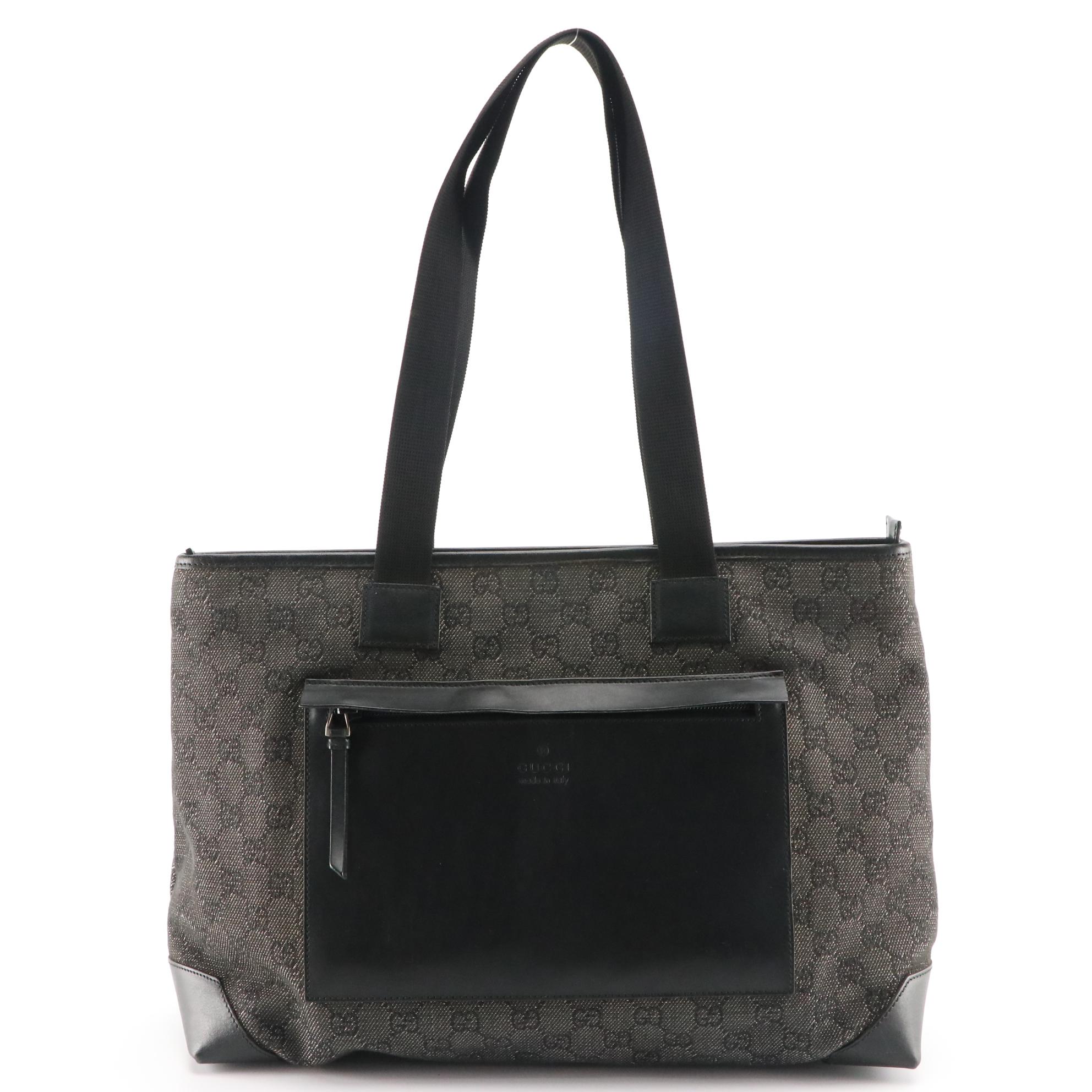 Gucci Tote Bag in Black GG Denim and Leather Trim