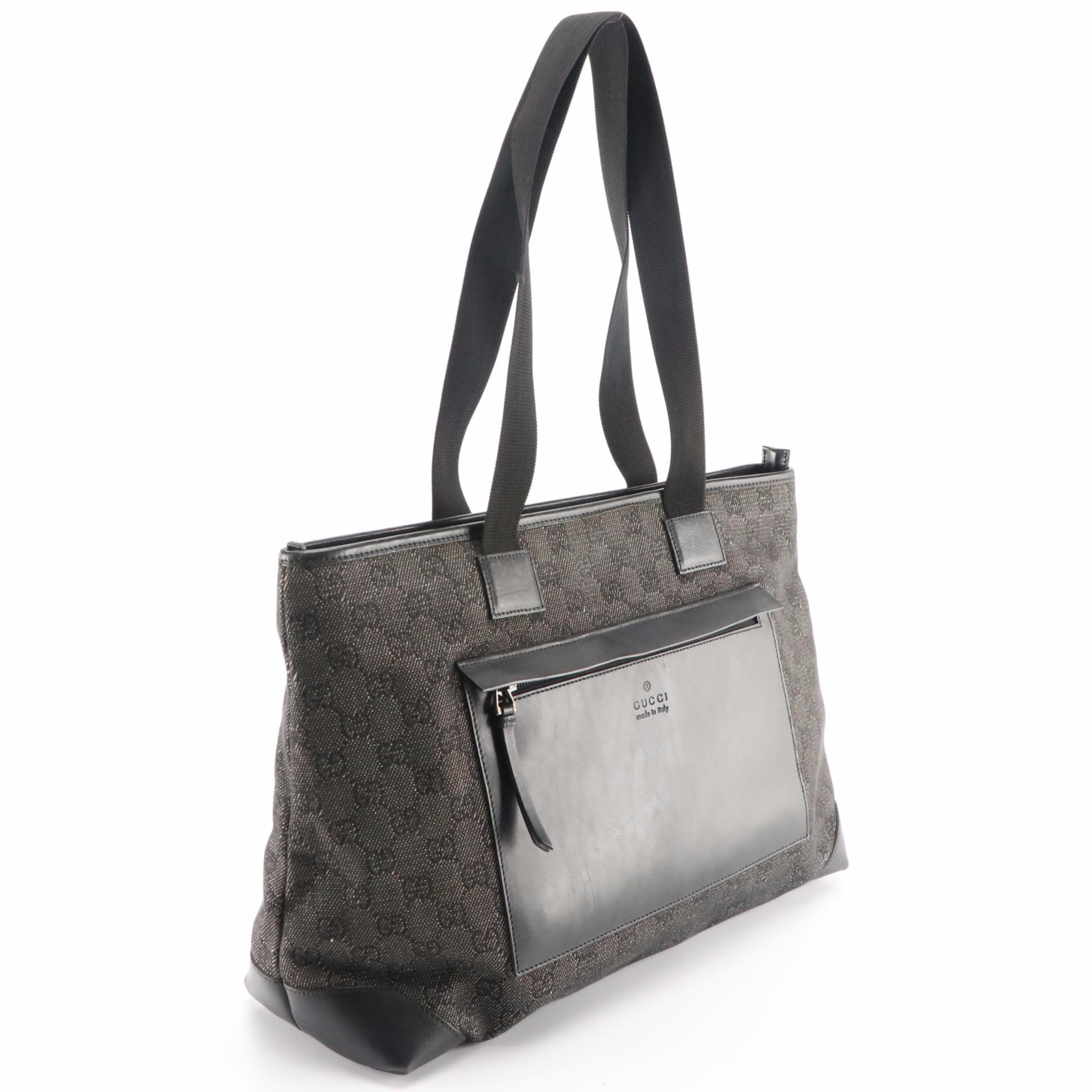 Gucci Tote Bag in Black GG Denim and Leather Trim