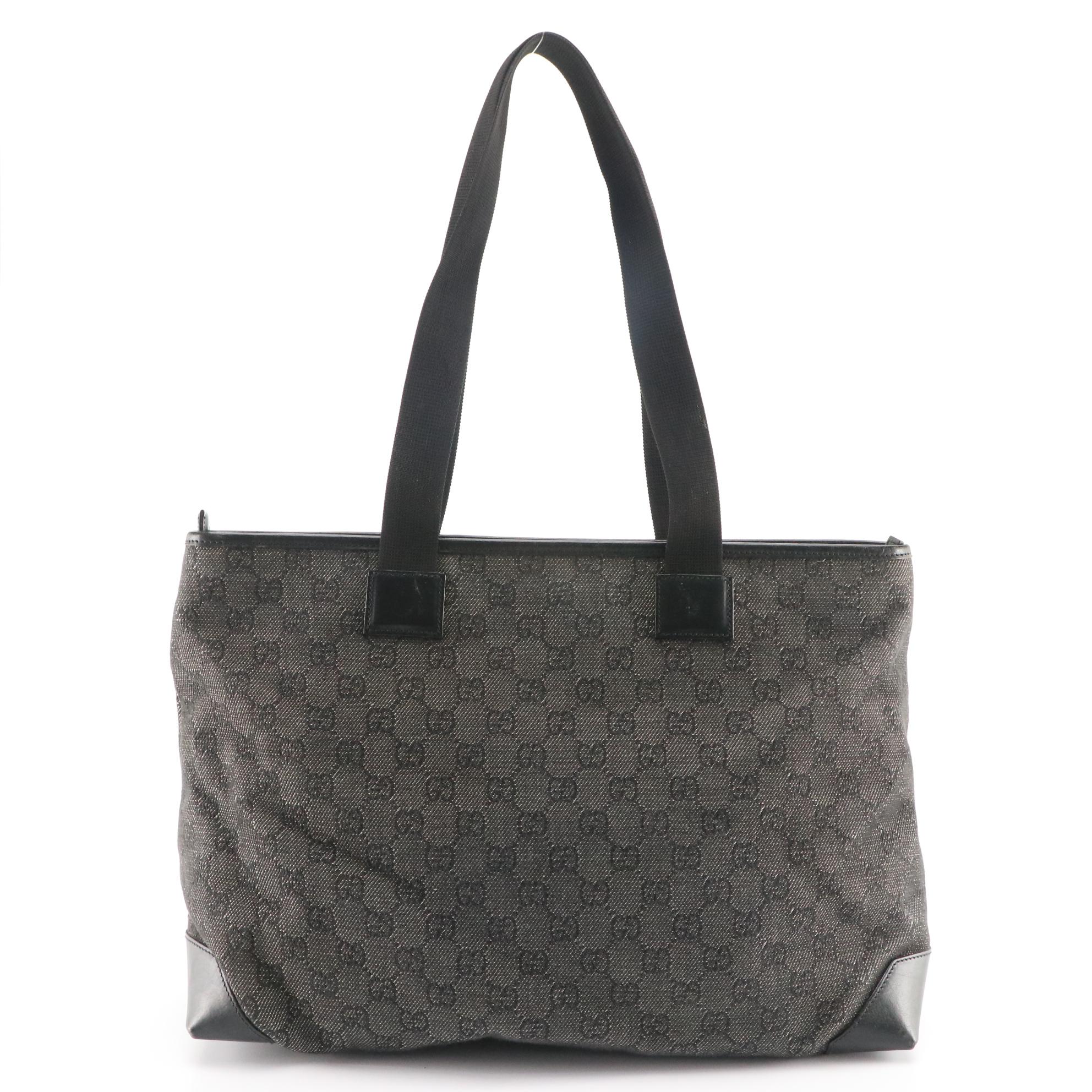 Gucci Tote Bag in Black GG Denim and Leather Trim