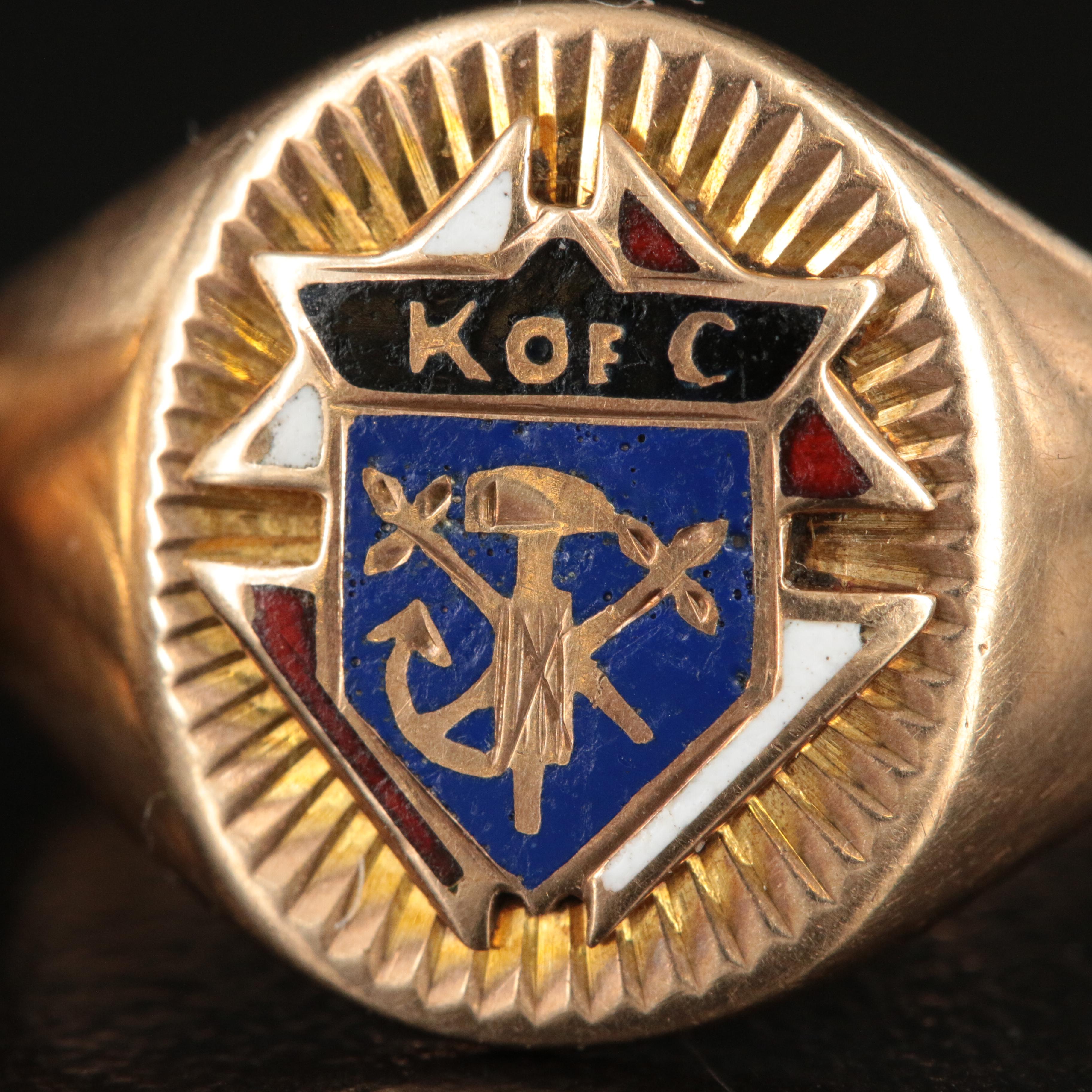 10K Knights of Columbus and Mason Rings with Enamel and Spinel