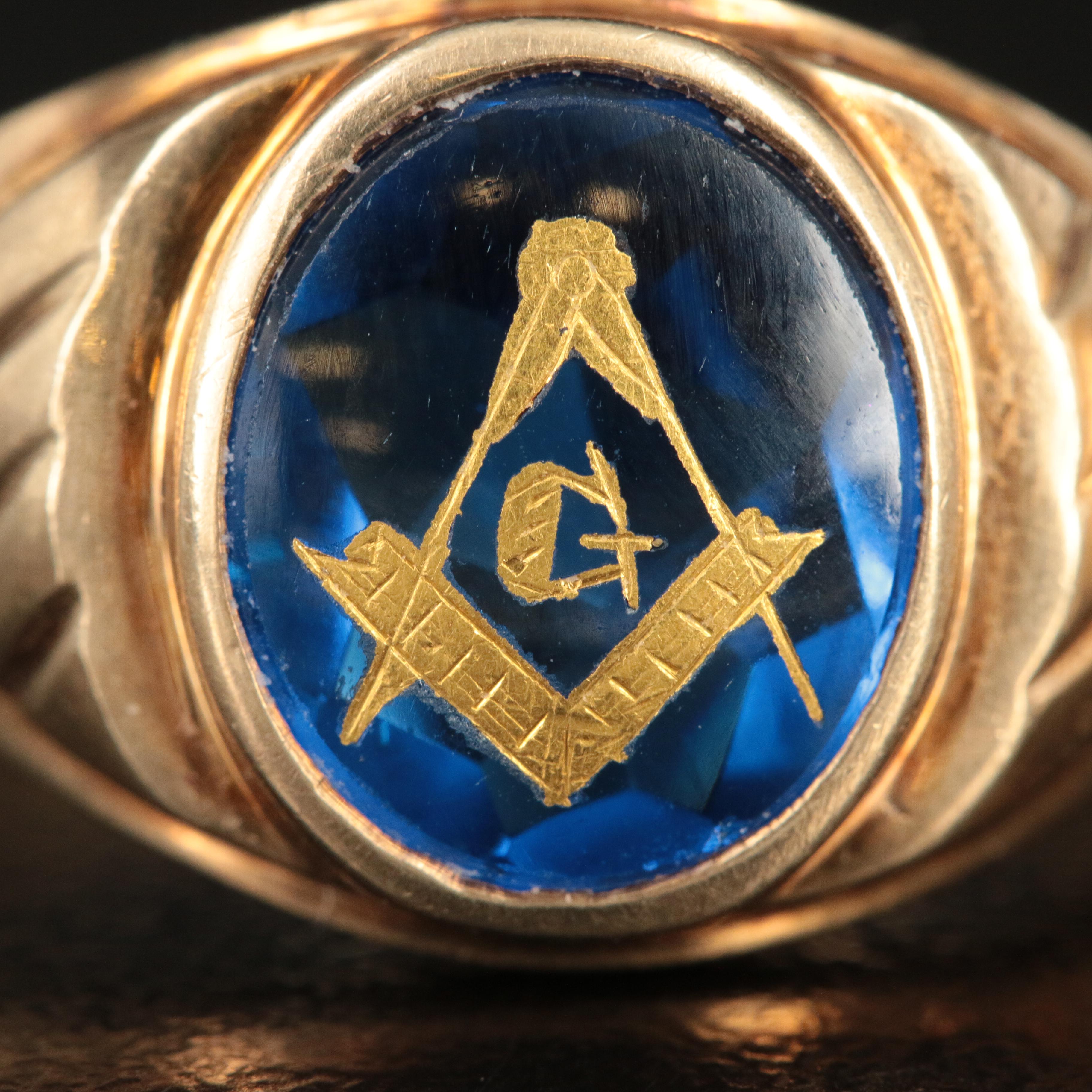 10K Knights of Columbus and Mason Rings with Enamel and Spinel