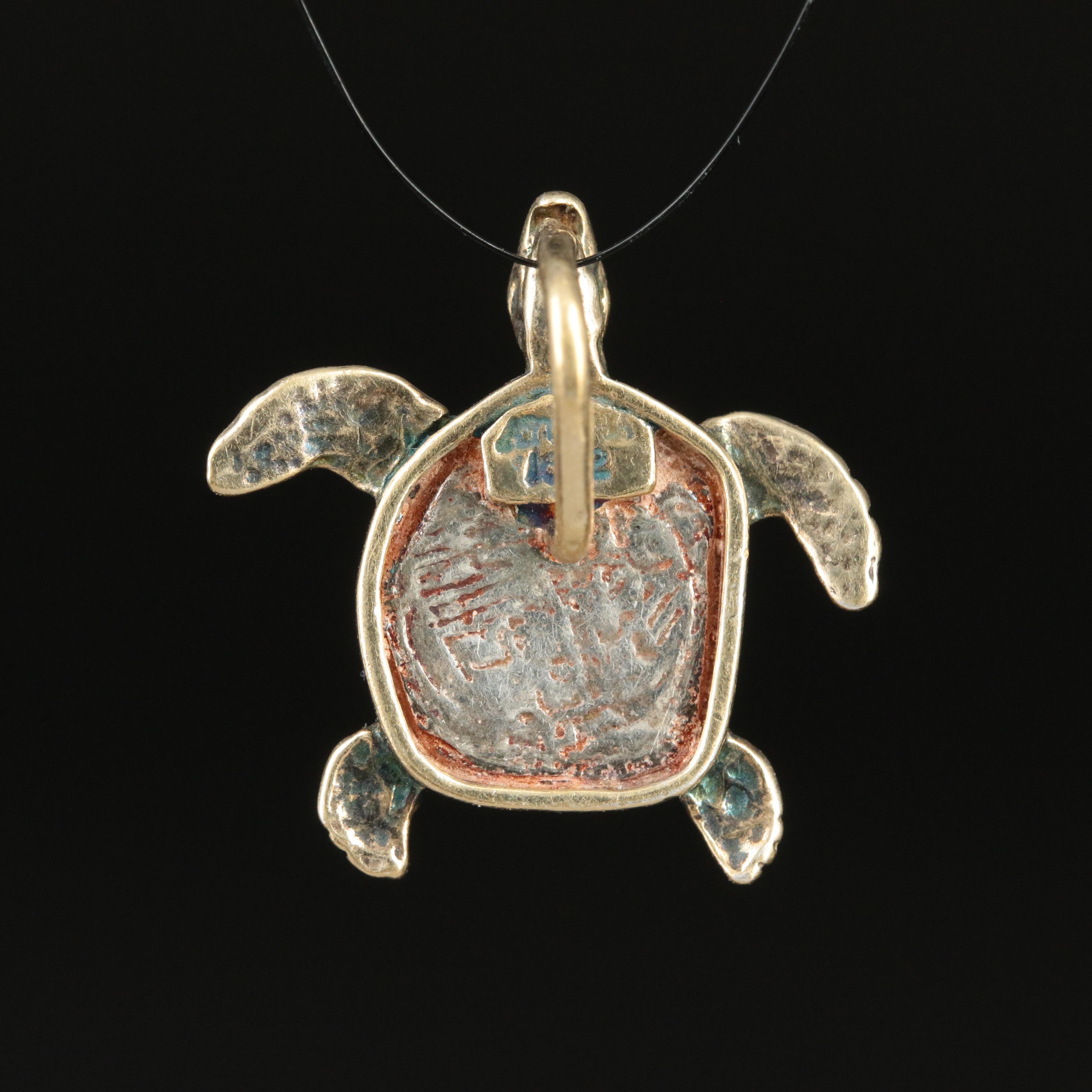 Sterling Sea Turtle Pendant Frame with Spanish Colonial Silver Cob Coin