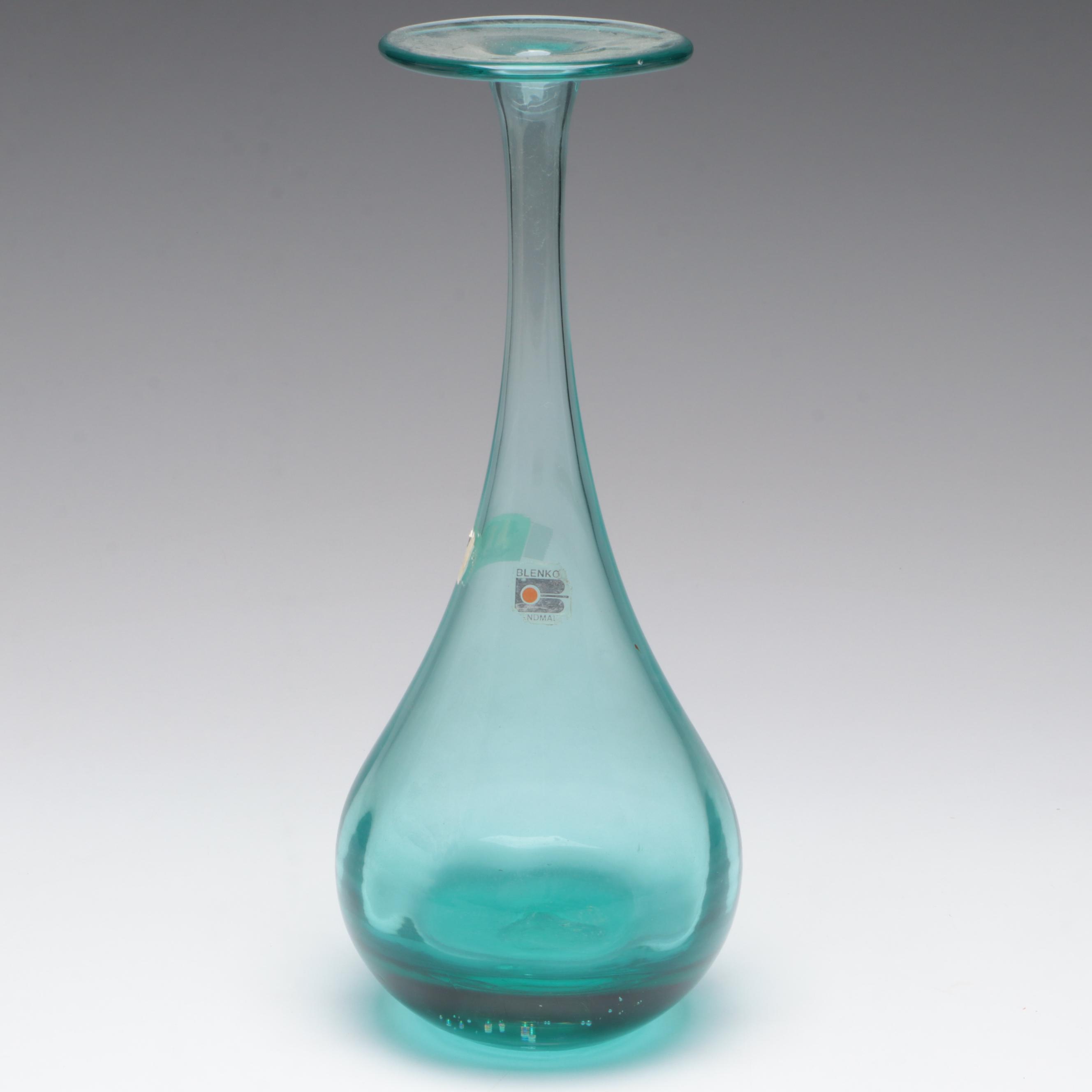 Blenko Glass Vase with Viking and Other Glass Bowls