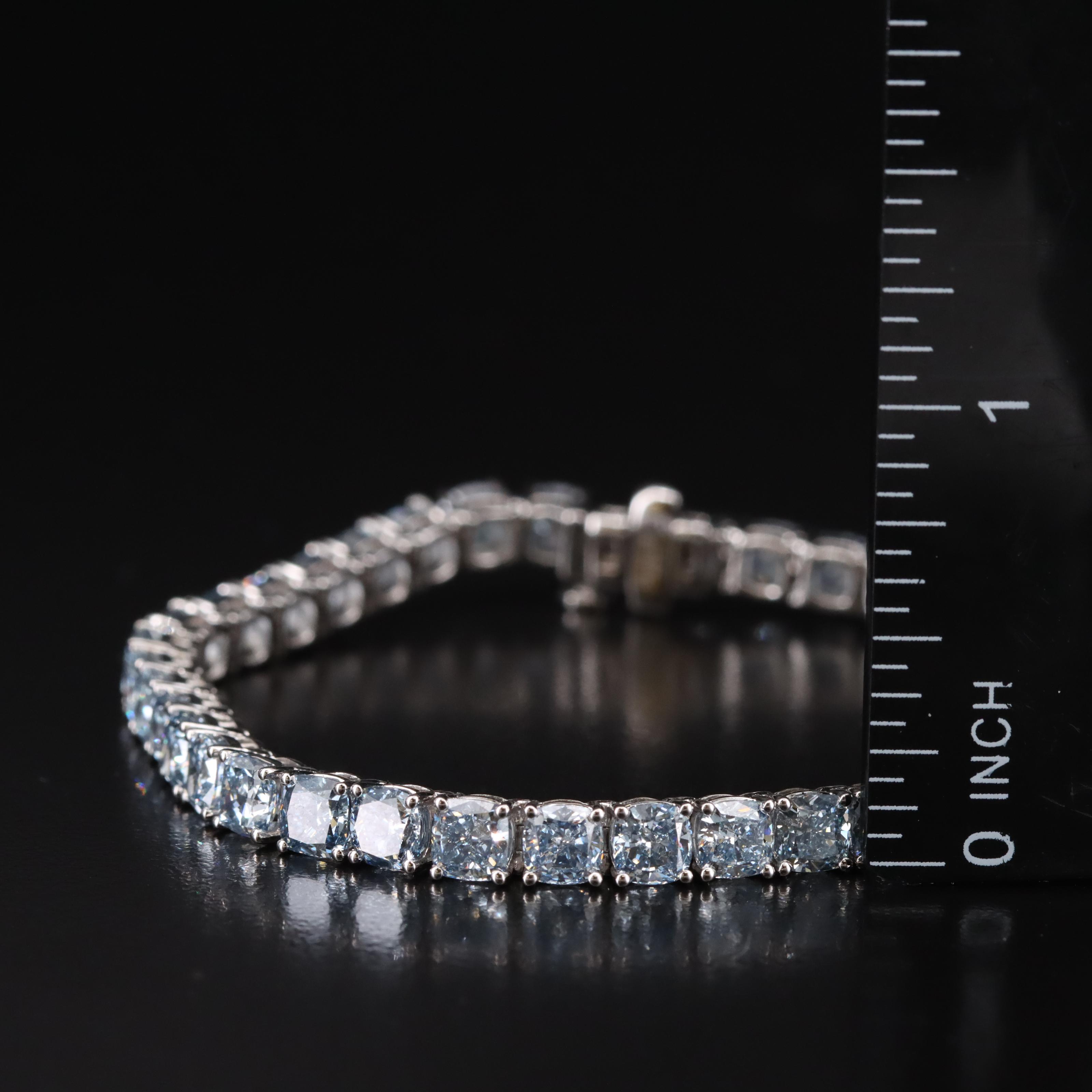 14K 20.00 CTW Lab Grown Fancy Blue Diamond Line Bracelet