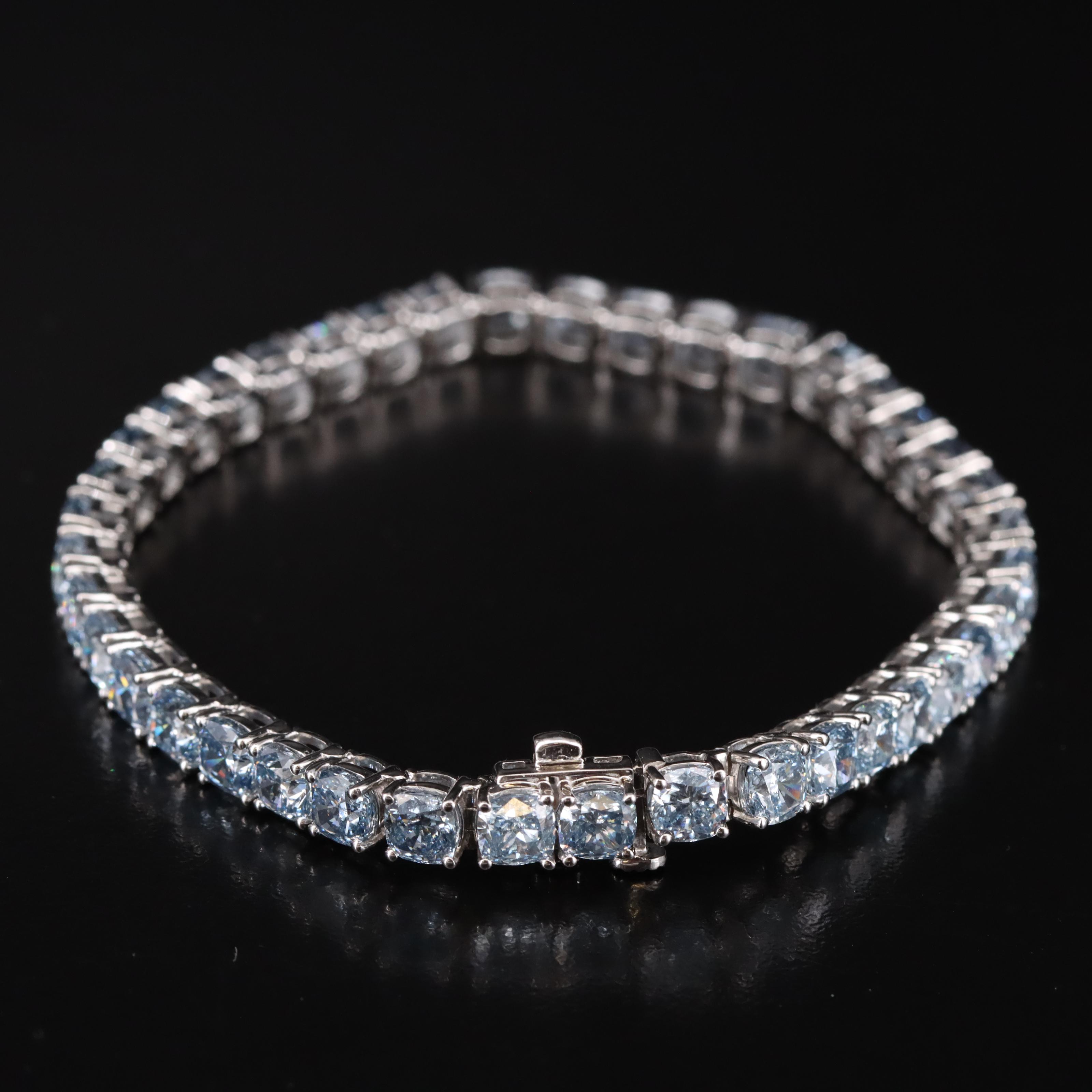 14K 20.00 CTW Lab Grown Fancy Blue Diamond Line Bracelet