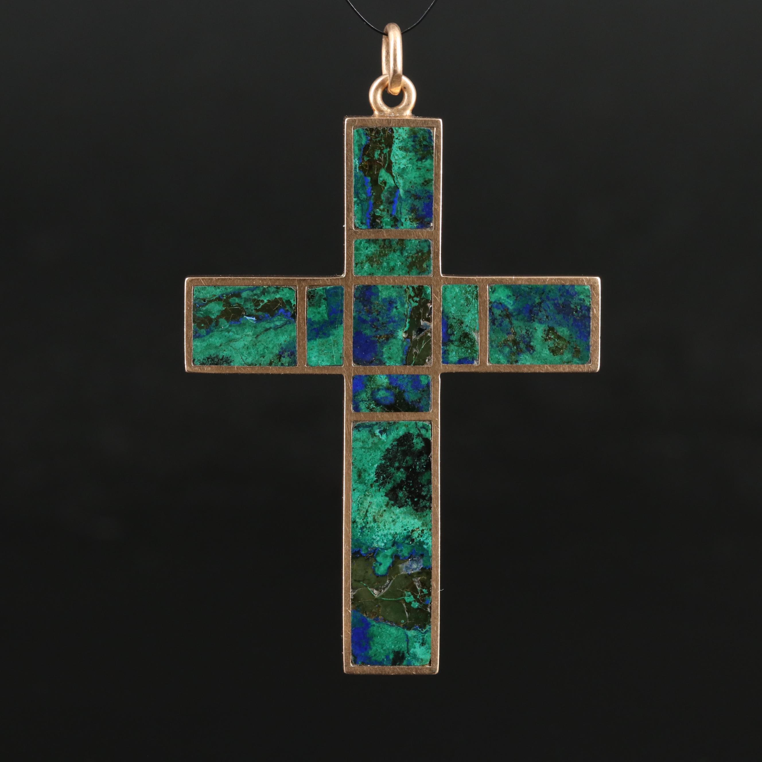 Vintage 14K Azurmalachite Cross Pendant