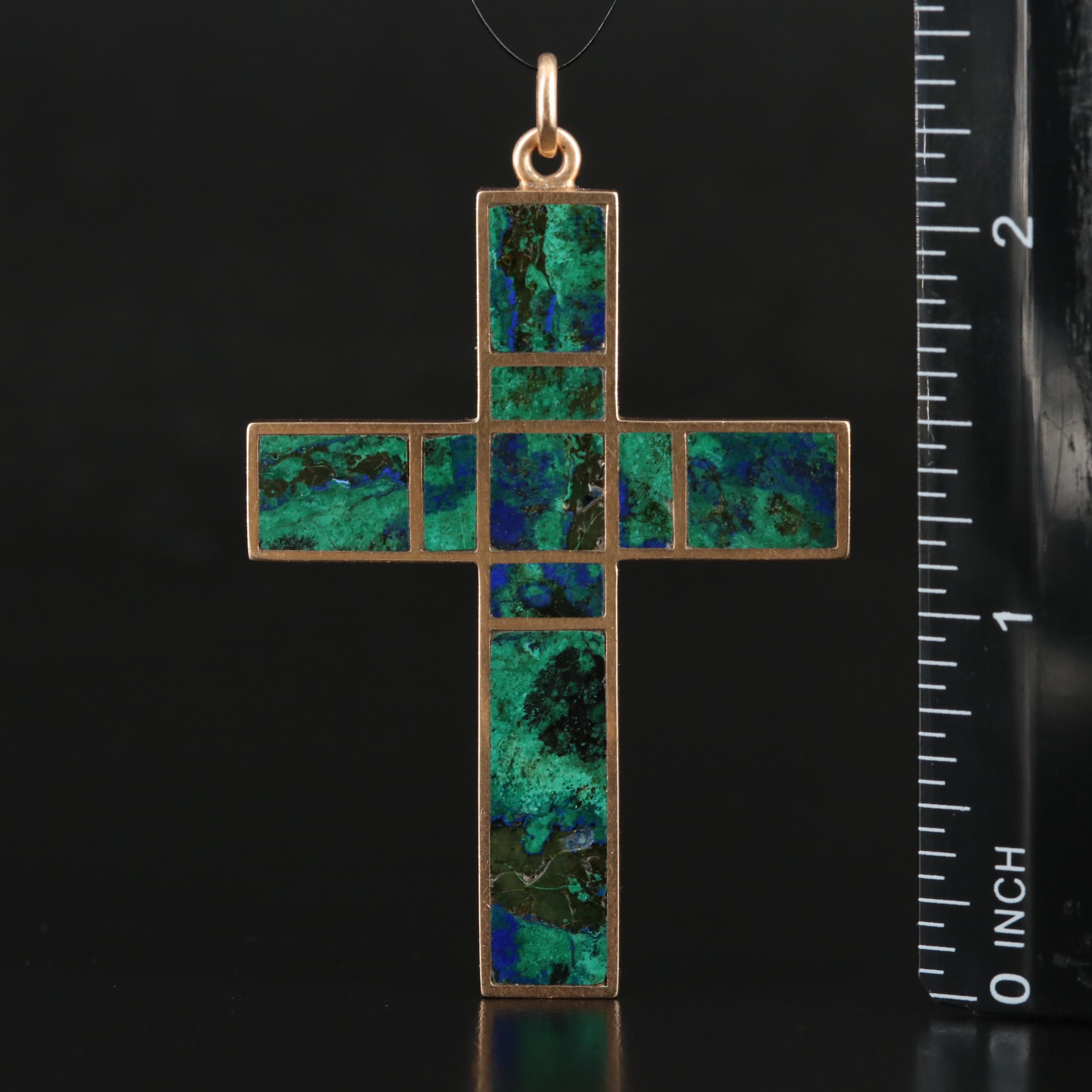 Vintage 14K Azurmalachite Cross Pendant