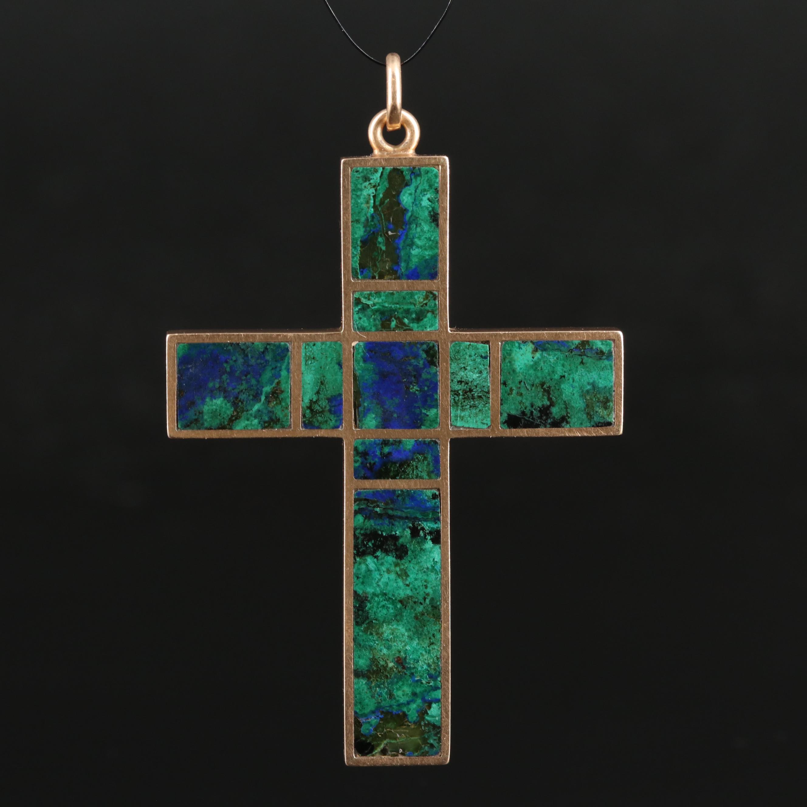 Vintage 14K Azurmalachite Cross Pendant