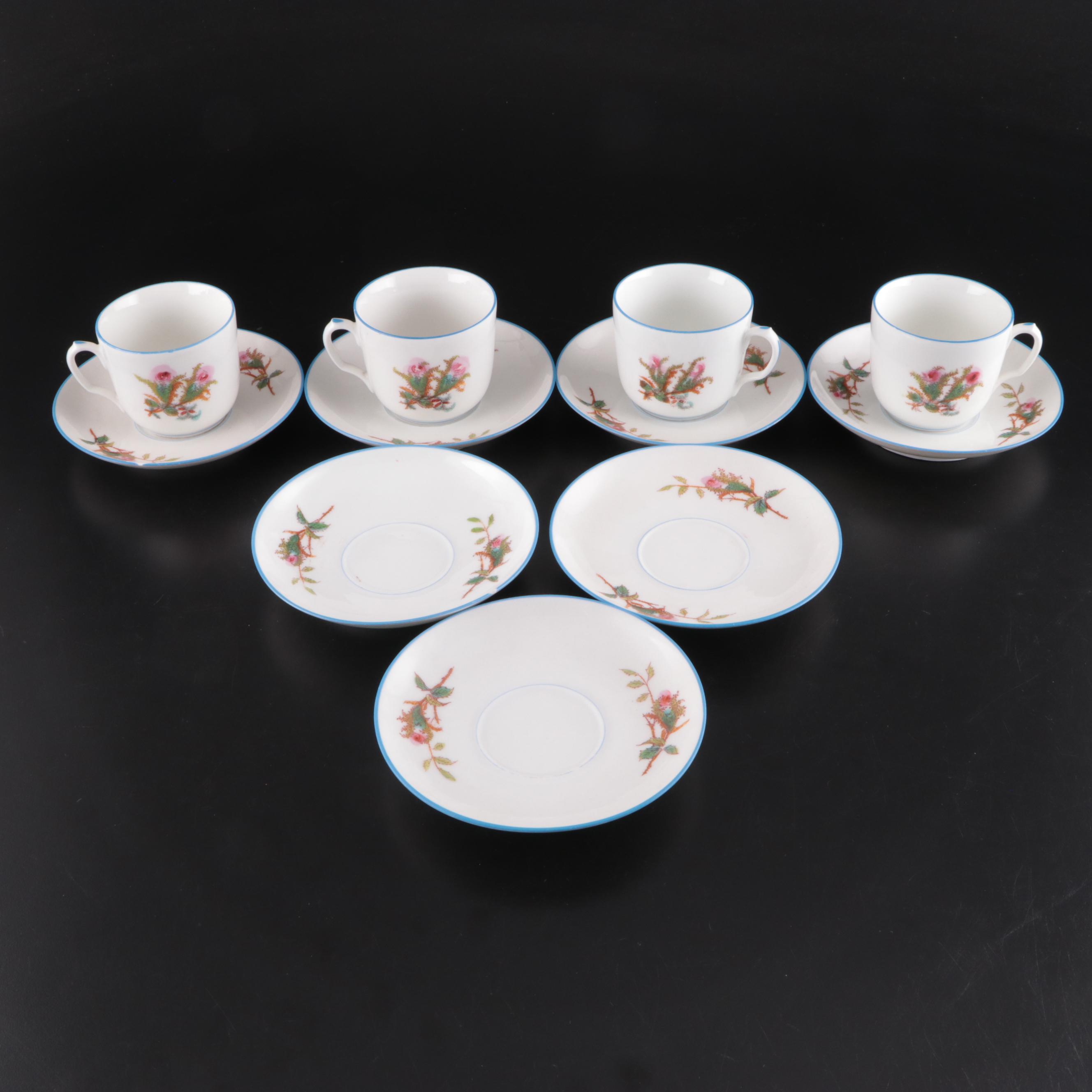 Haviland "Moss Rose Blue Trim" Coffee Pot with Other Porcelain Dinnerware