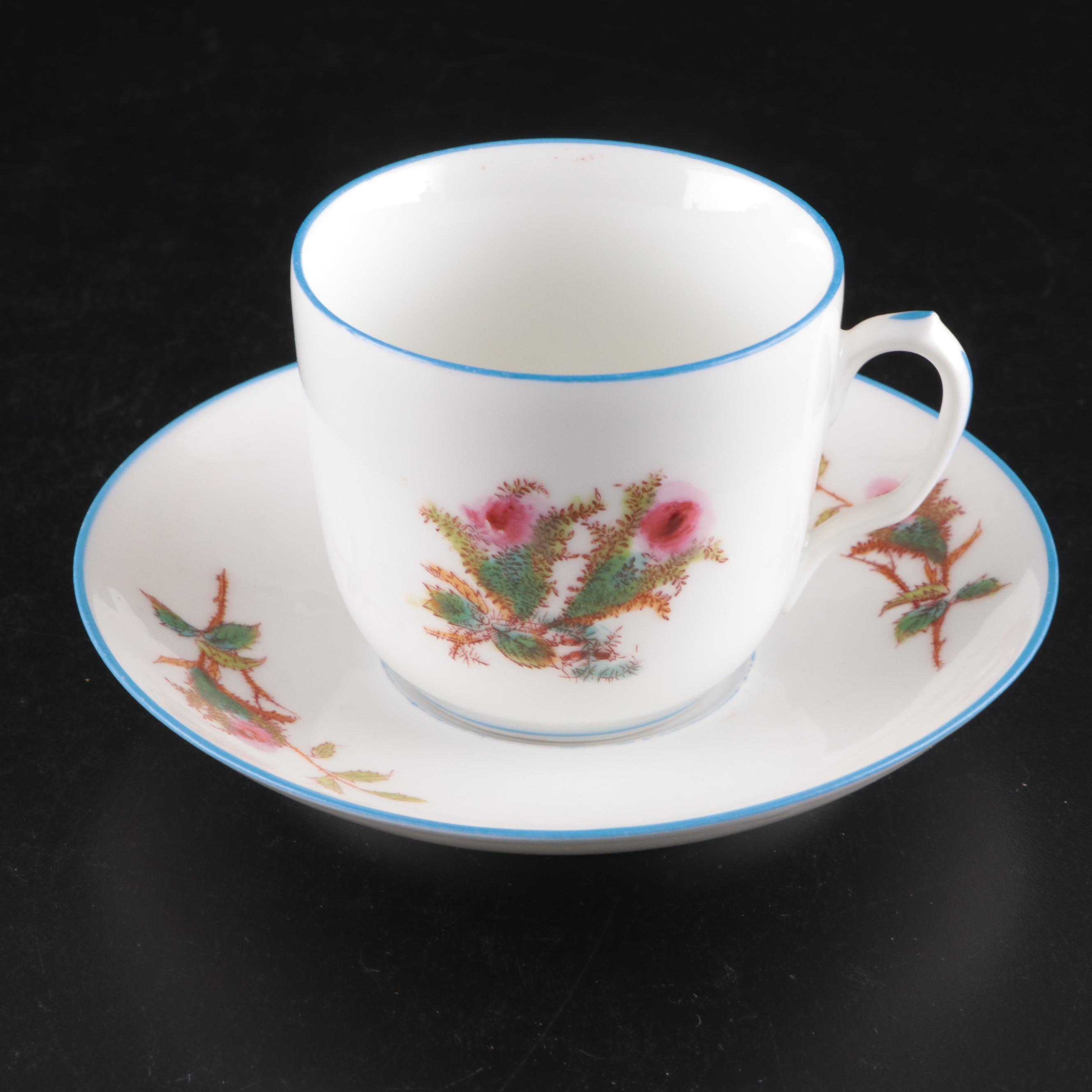 Haviland "Moss Rose Blue Trim" Coffee Pot with Other Porcelain Dinnerware