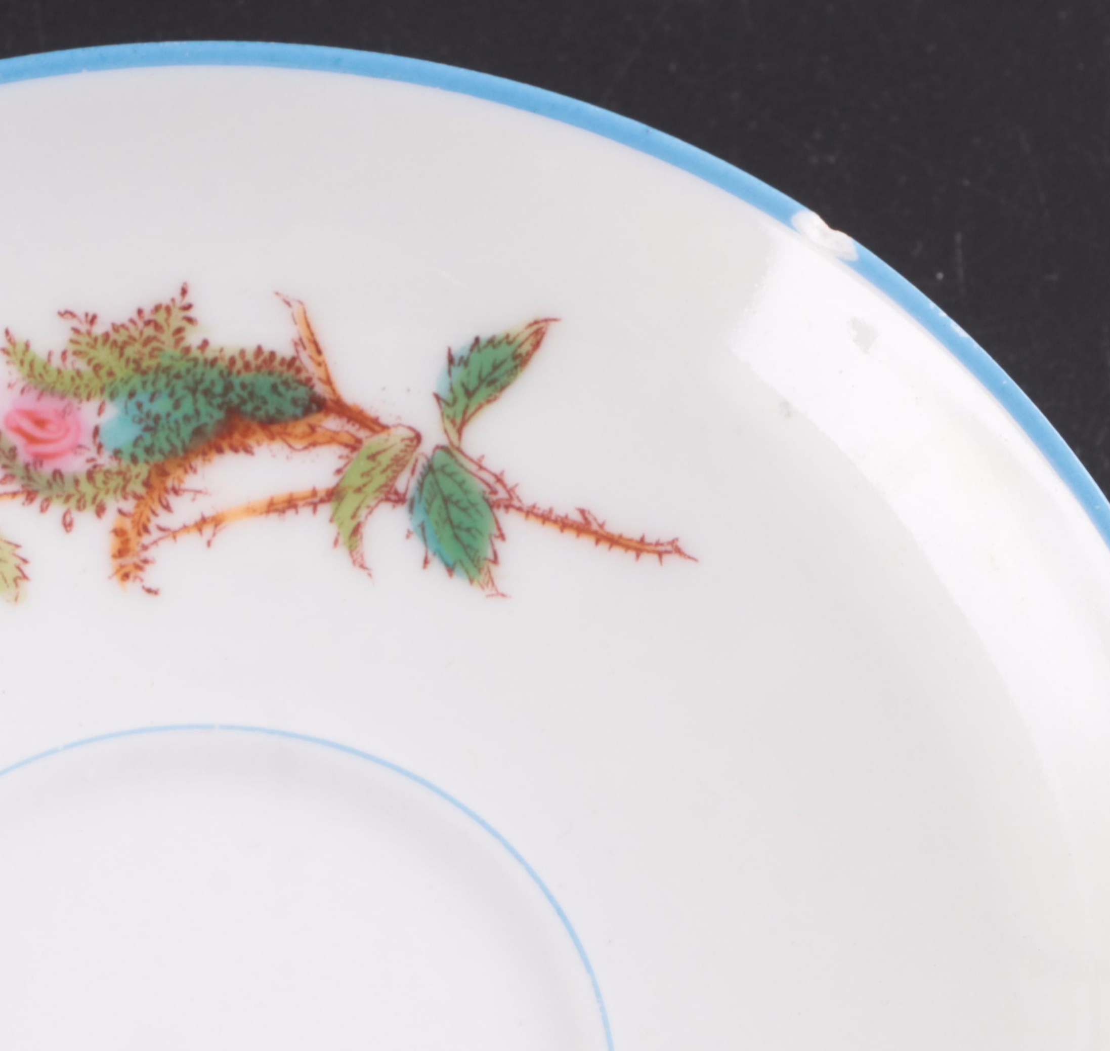 Haviland "Moss Rose Blue Trim" Coffee Pot with Other Porcelain Dinnerware